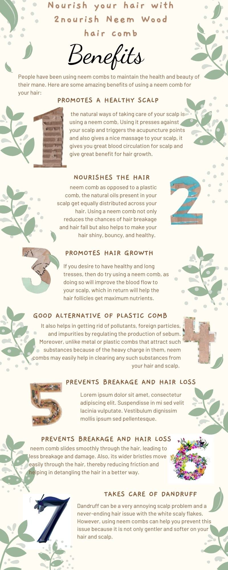 Organic Neem Wood Comb for Men & Women - Anti-Static & Scalp Massage Hair Comb - Perfect for Detangling, Styling & Healthy Hair Care at Home or Travel