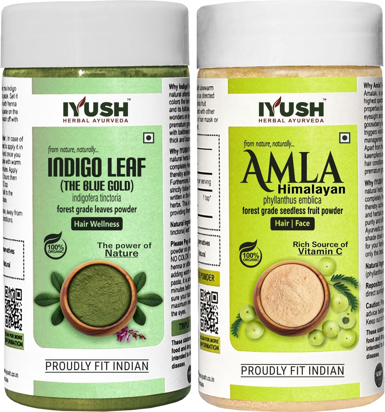 Organic Ayurvedic Amla Powder & Indigo Powder for Natural Hair Coloring - 200g (100g Each) | Herbal Hair Dye with Gooseberry Extract | Chemical-Free Gray Coverage | Perfect for DIY Hair Coloring at Home or Salon Use