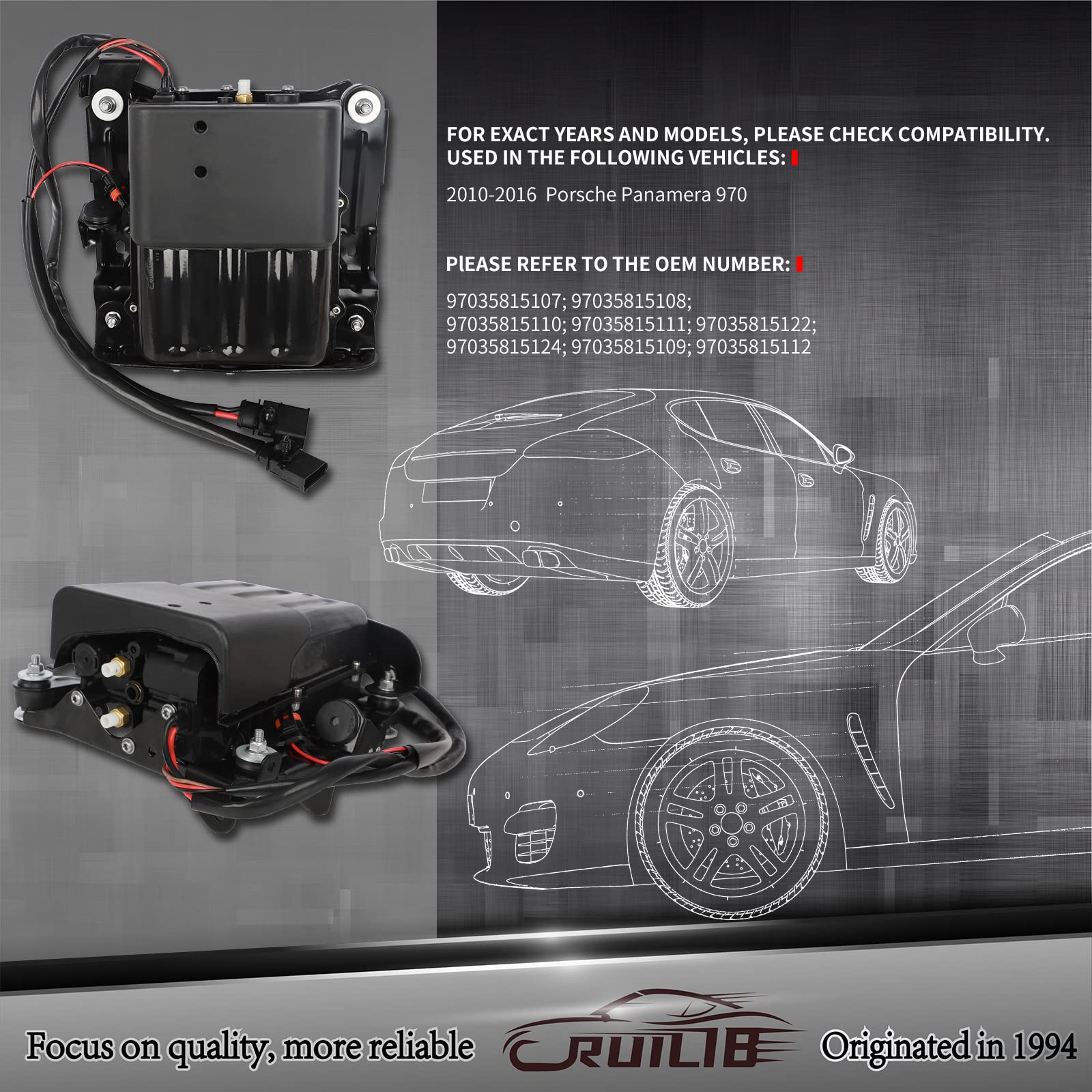 Porsche Panamera 970 (2010-2016) Airmatic Air Suspension Compressor Pump Replacement Kit - Compatible with Part Numbers 97035815111, 97035815110, 97035815109, 97035815108, 97035815107 | Smooth Ride & Improved Handling for Luxury Driving Experience
