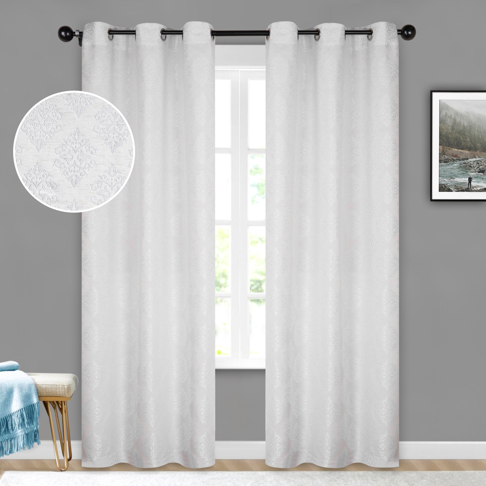 Venetian Damask Jacquard Curtain Panels Set of 2 - Luxury Window Treatments for Living Room & Bedroom