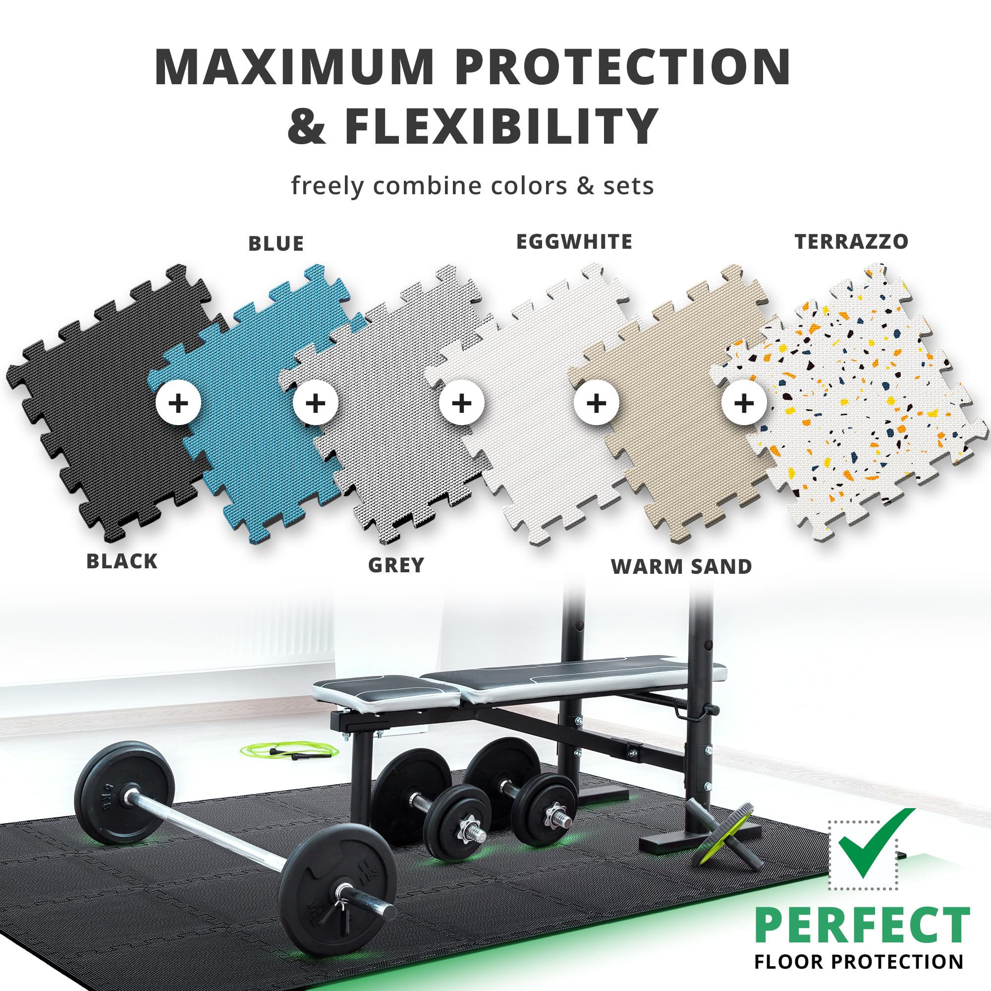 Interlocking EVA Foam Gym Floor Mats - 18-Piece Puzzle Exercise Mat Set for Home Gym, Workout & Play Areas | Non-Slip Protective Flooring for Fitness, Yoga, Garage & Poolside | Soft Rubber Tile Surface for Sports & Kids Play