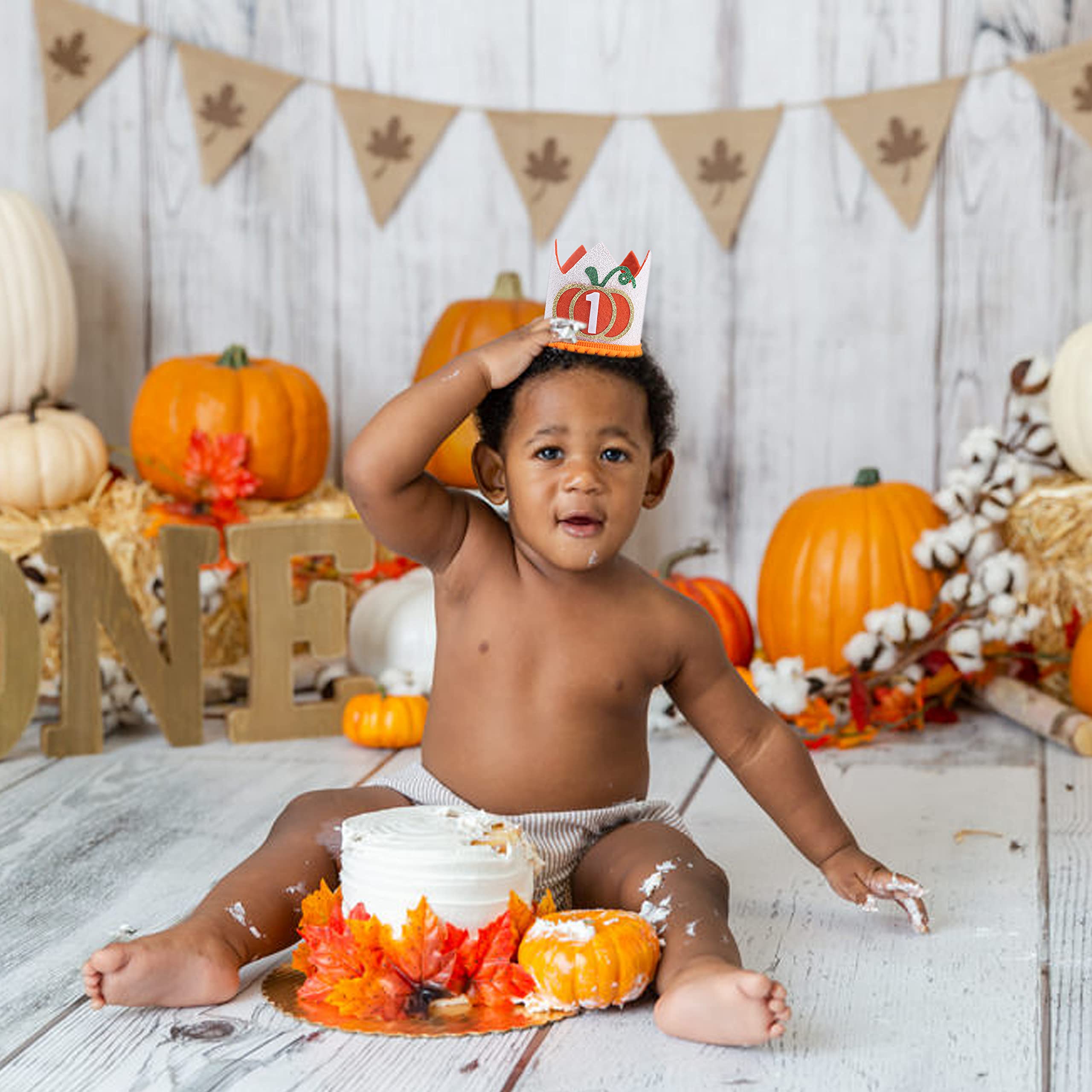 WAOUH Little Pumpkin 1st Birthday Crown - Adorable Baby Girl's First Birthday Hat for Fall Harvest Party Decorations | Perfect for Autumn Birthday Photos, Baby Showers & Seasonal Celebrations