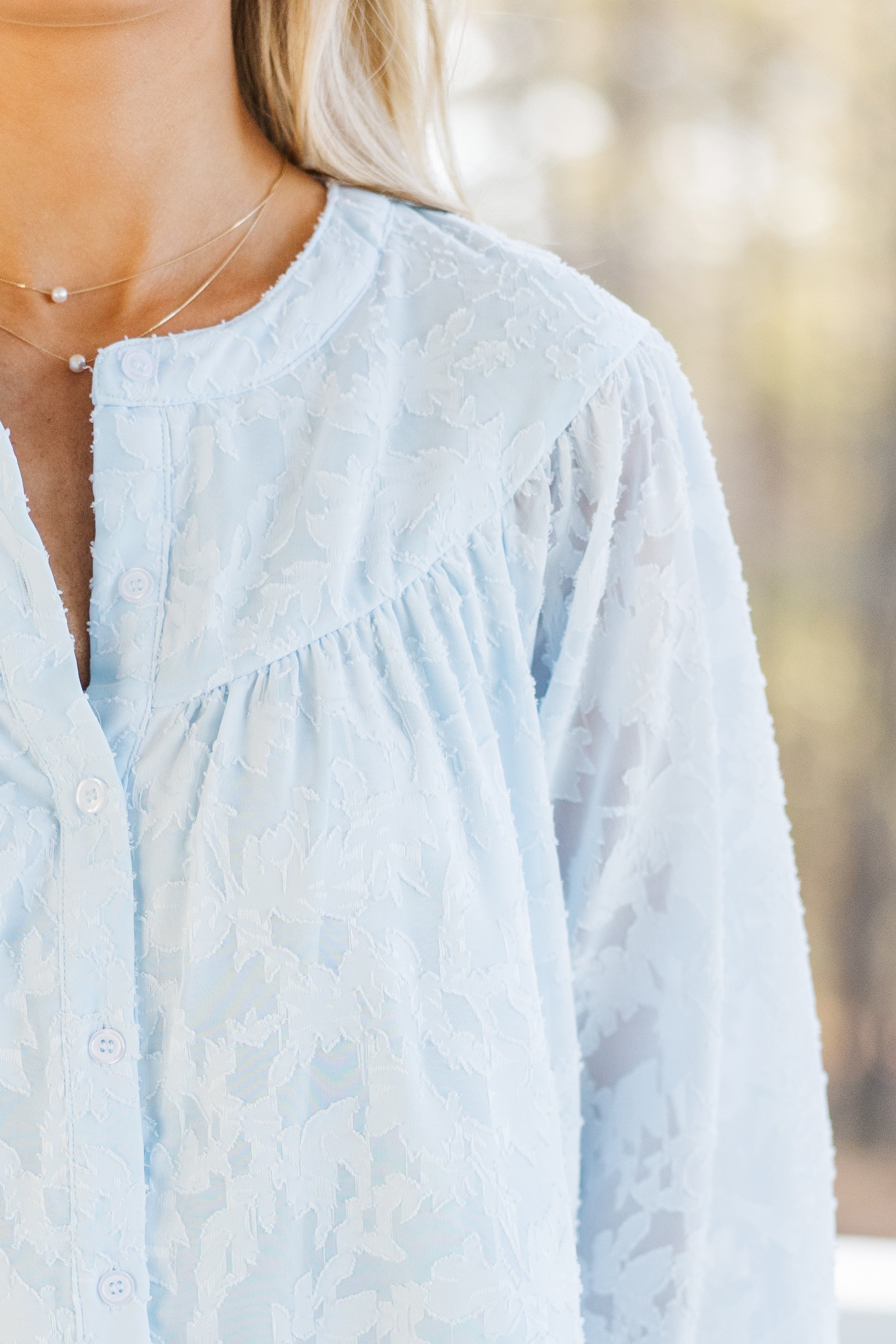 Light Blue Lace Tunic for Women - Elegant Bohemian Summer Blouse - Perfect for Beach Vacations, Date Nights & Casual Outings