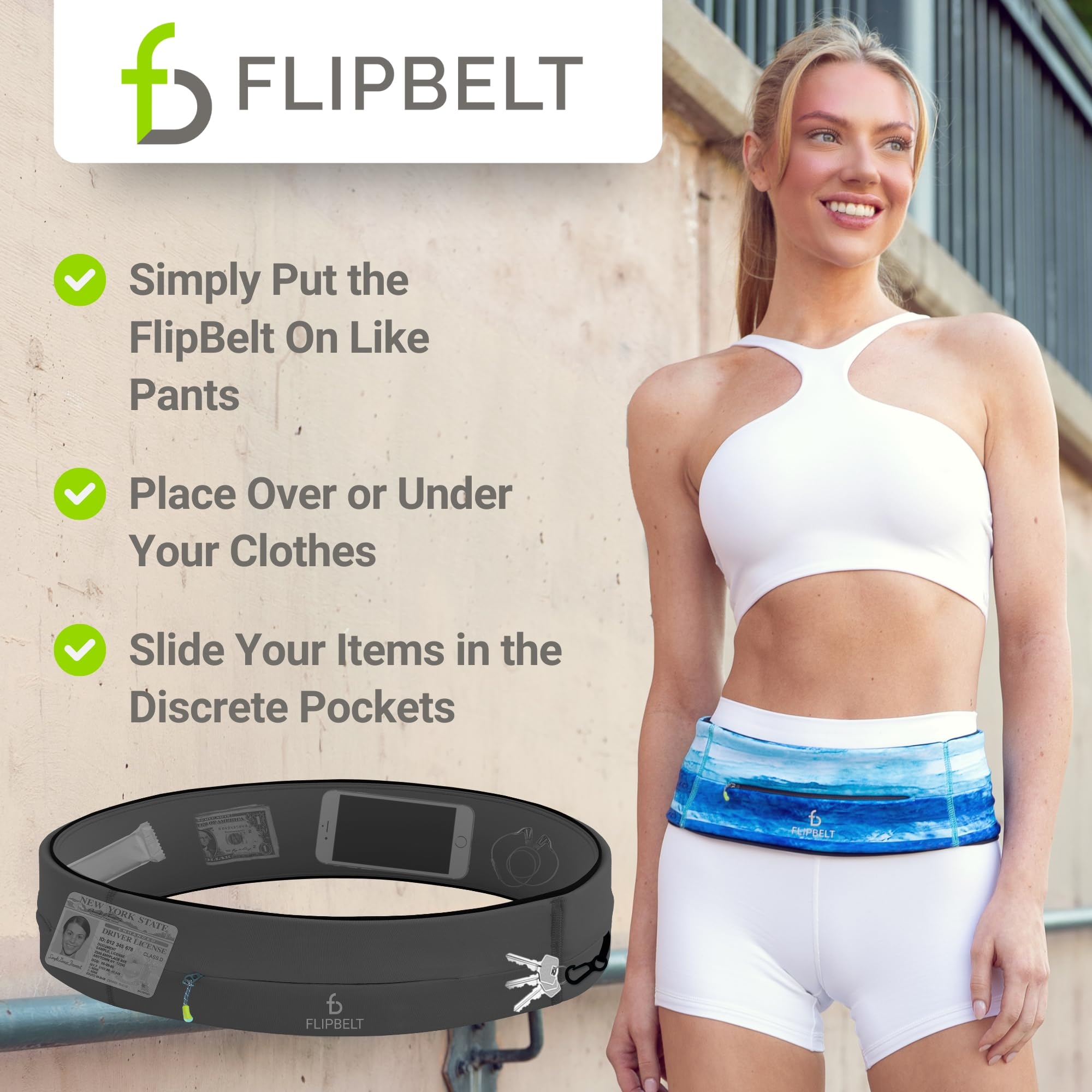 FlipBelt Zipper Running Belt - Adjustable Waist Pack for Fitness, Jogging & Hiking - Hands-Free Phone Holder for iPhone & Android - Perfect for Gym, Travel & Outdoor Activities