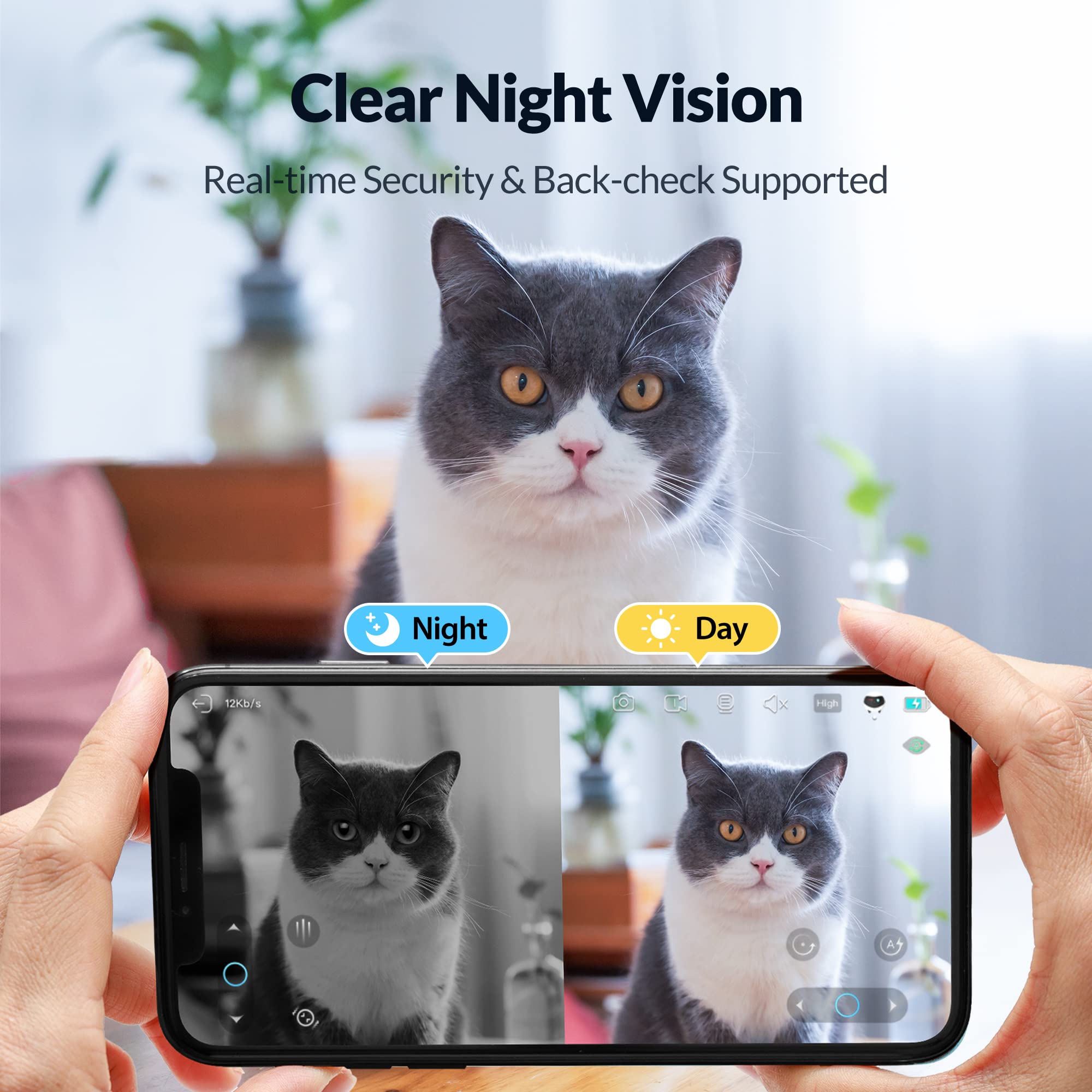 Enabot EBO Air Smart Home Security Camera with 2-Way Audio, Night Vision & APP Control - Wireless Rechargeable Pet Camera for Dogs, Cats & Baby Monitoring - Indoor SD Card Storage for Home & Office Use
