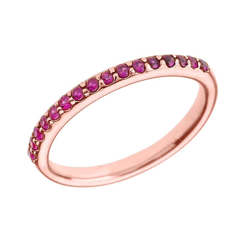 14K Rose Gold Stackable Red Cubic Zirconia Wedding Band Ring for Women - Perfect for Bridal, Anniversary, Valentine's Day & Everyday Elegance