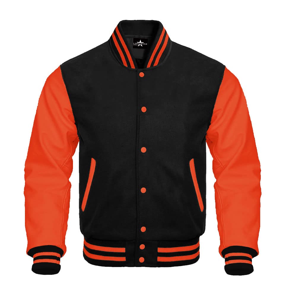 Authentic Baseball Varsity Bomber Jacket - Genuine Leather Sleeves & Wool Body - Letterman School Jacket in Multiple Colors - Perfect for Sports Teams, Graduation Gifts & Casual Wear