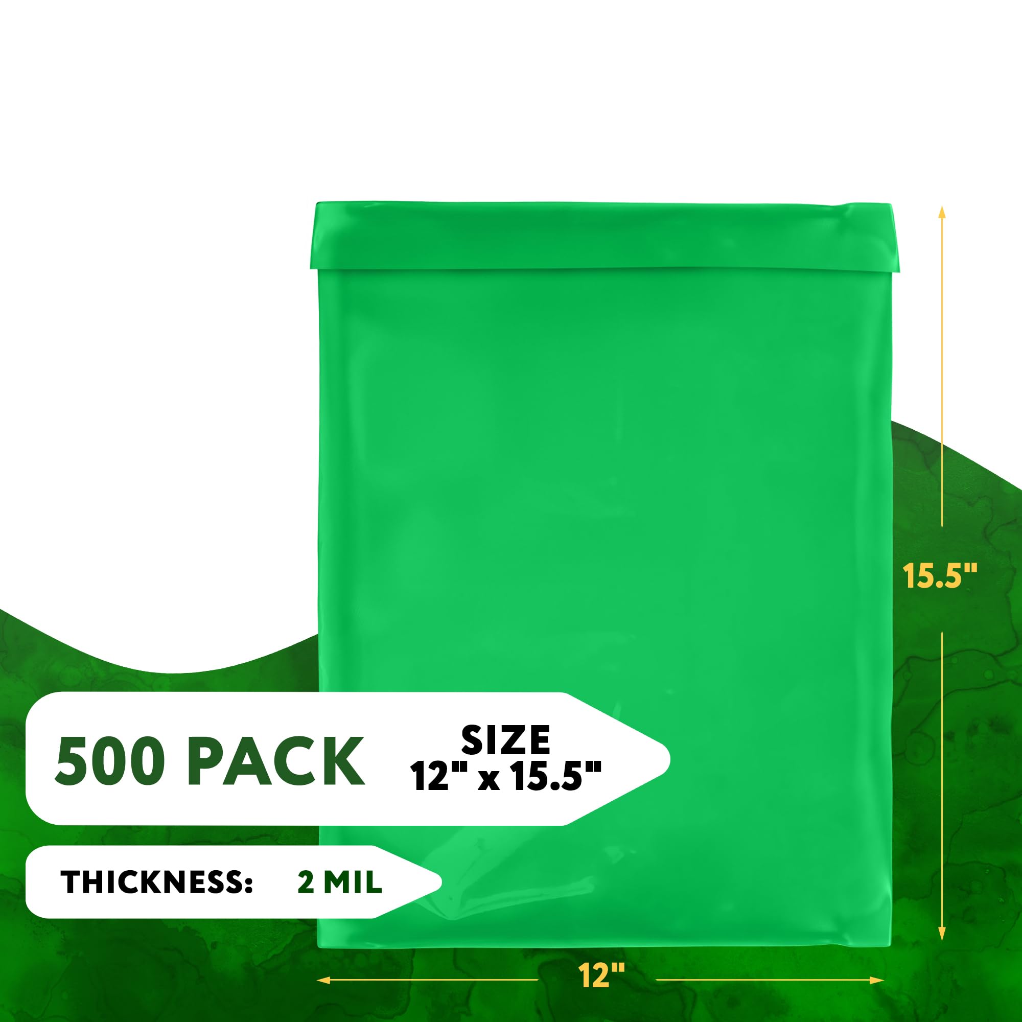 500 Pack 12x15.5 Inch Green Poly Mailers - 2 Mil Polyethylene Shipping Envelopes for Clothing | Self-Sealing Waterproof Mailing Bags | Perfect for Ecommerce, Online Stores & Small Business Shipping