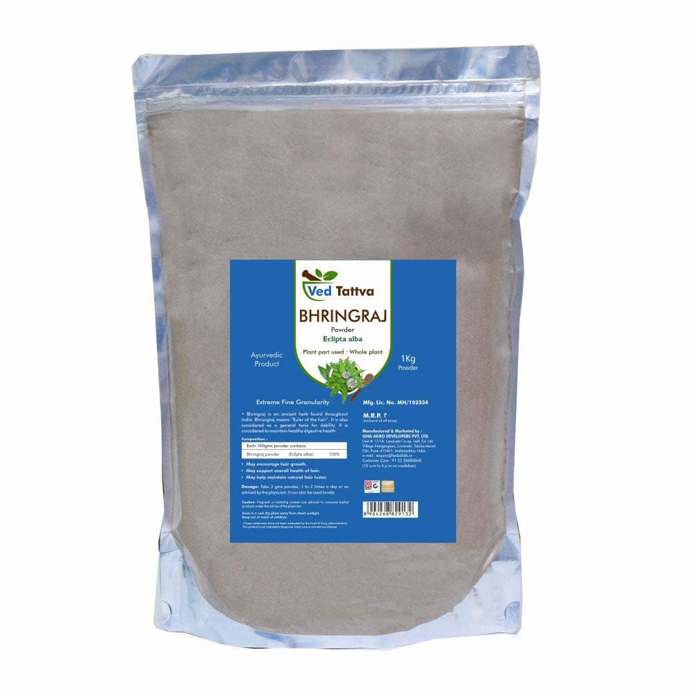 Ved Tattva Bhringraj Powder for Hair Growth & Scalp Care - 100% Natural Ayurvedic Herbal Treatment (1KG) - Promotes Thicker, Stronger Hair - Perfect for DIY Hair Masks & Ayurvedic Hair Care Routines