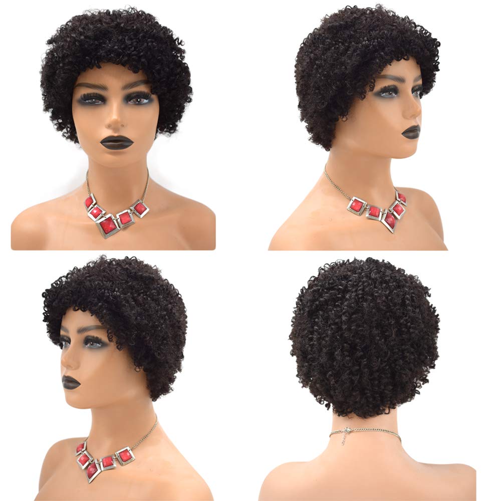 Afro Human Hair Wig with Bangs - Curly Black Wig for Black Women | 150% Density Glueless Full Wig | No Lace Front | Natural Kinky Curly Texture (#1B Off Black) - Perfect for Daily Wear, Cosplay & Special Occasions