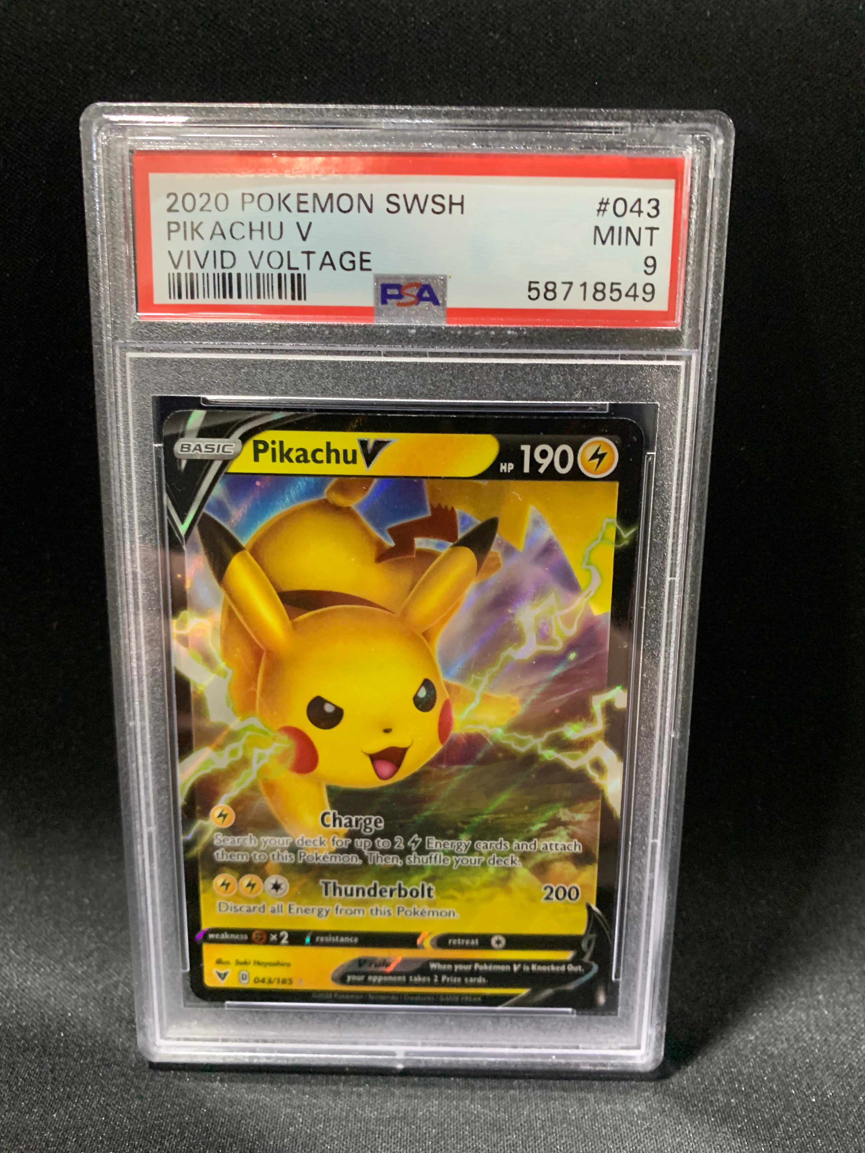 2020 Pokemon Sword & Shield Vivid Voltage Pikachu V #43 PSA Mint 9 - Rare Collectible Trading Card for Pokemon Fans & Competitive Players
