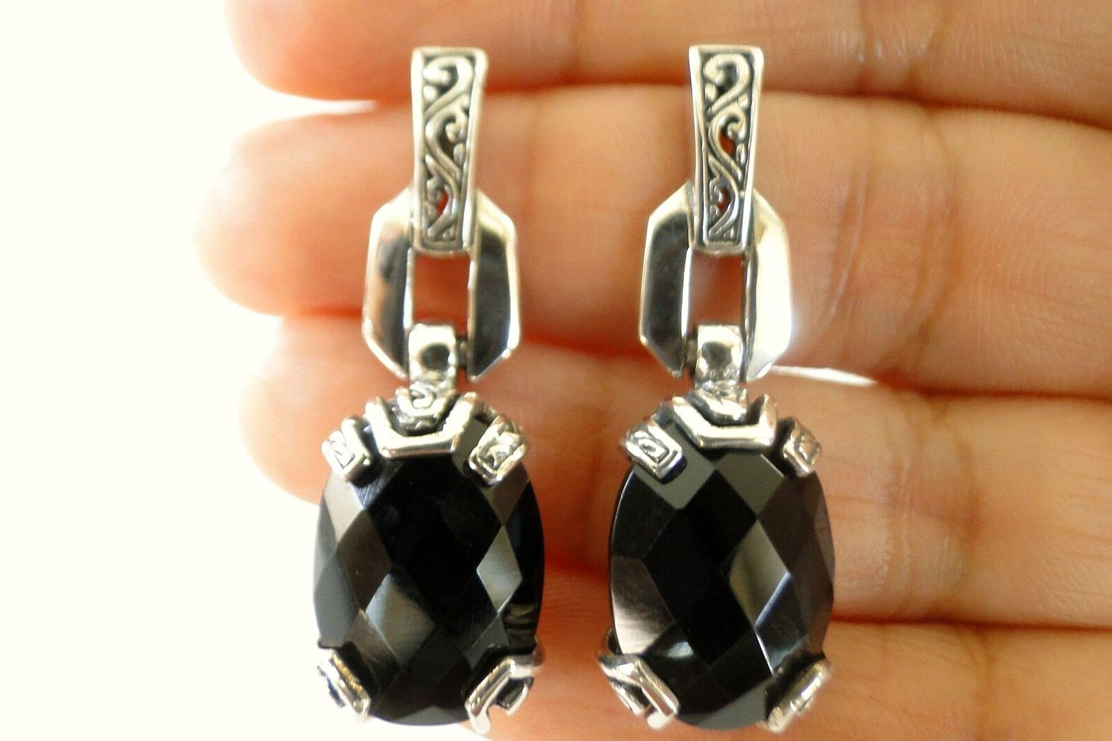 Black Onyx 925 Sterling Silver Dangle Drop Earrings for Women - Elegant Statement Stud Post Jewelry for Party, Wedding & Evening Wear