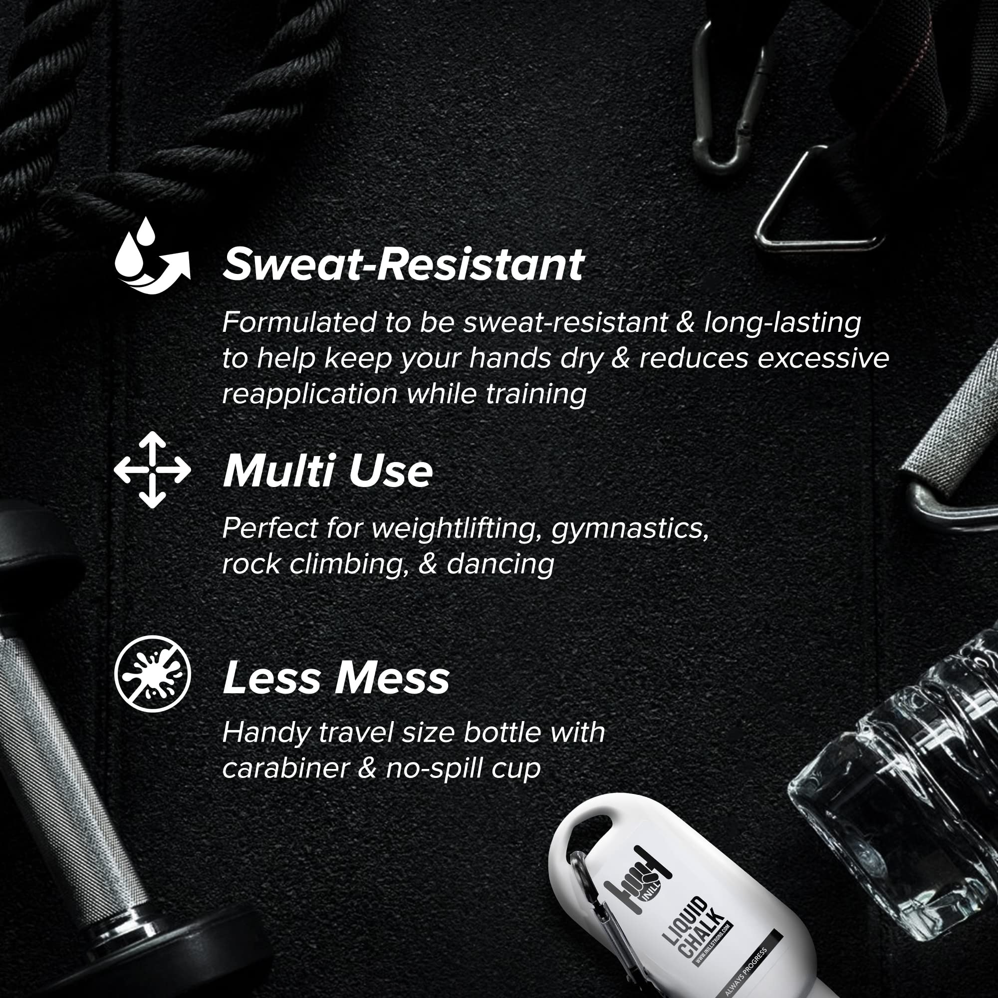 Inill Liquid Chalk for Weightlifting, Powerlifting & Rock Climbing - Non-Toxic, Non-Staining Gym Chalk for Strength Training, Workouts & Grip Enhancement - 50ml - Perfect for Gym, Home & Outdoor Fitness