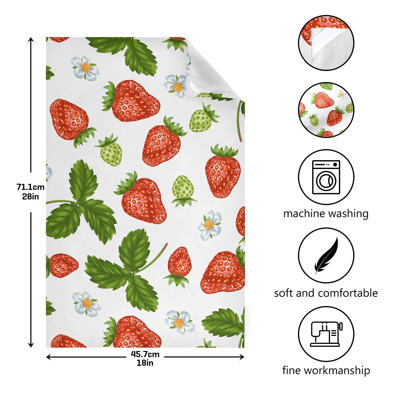 Premium Red Strawberry Floral Kitchen Towels 4-Pack - Super Absorbent, Fast Drying Reusable Dish Cloths (28