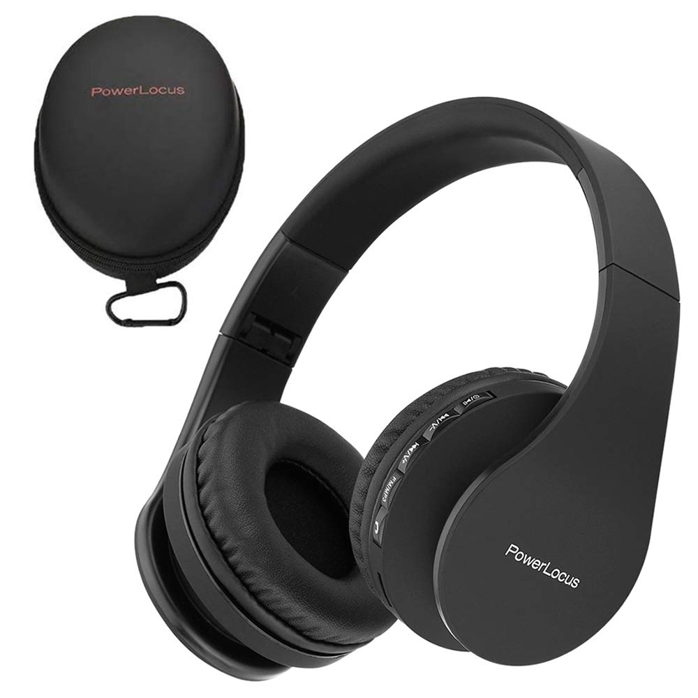 PowerLocus Wireless Bluetooth Over-Ear Headphones with Noise Cancelling, Foldable Stereo Headset with Built-in Mic for iPhone, Samsung, LG, iPad - Perfect for Travel, Work & Gaming (Black)