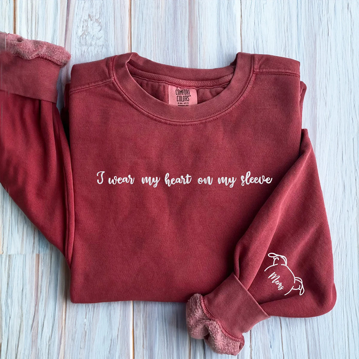 Comfort Color® I Wear My Heart On My Sleeve Dog Lover Sweatshirt with Adorable Dog Ear Hoodie Design - Cozy Pullover for Pet Owners, Dog Walking & Casual Outfits