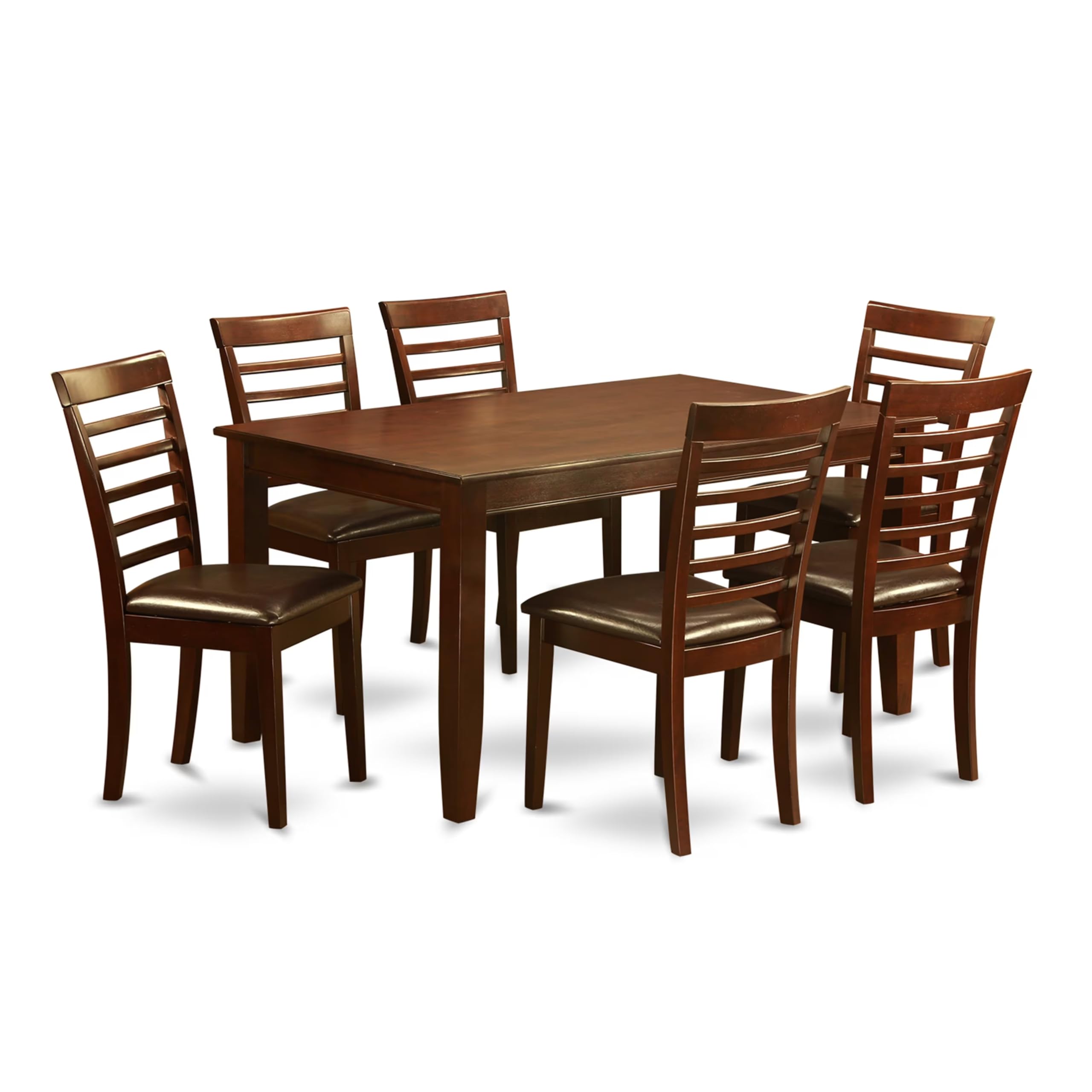 East West Furniture DUML7-MAH-LC 7-Piece Mahogany Dining Set with 36x60 Inch Rectangle Table & 6 Faux Leather Chairs - Perfect for Family Dinners, Entertaining Guests, and Modern Dining Rooms