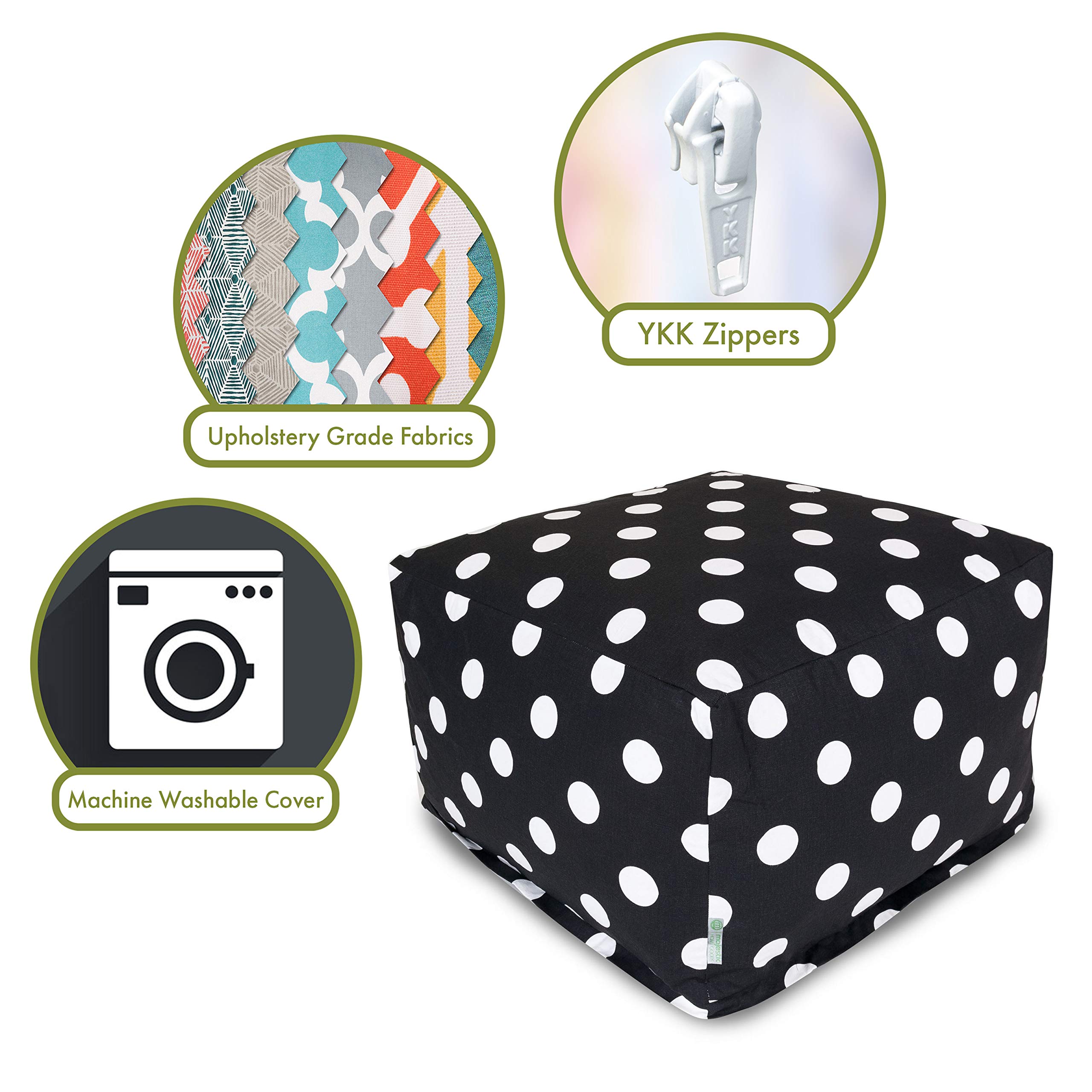 Majestic Home Goods Large Black Polka Dot Ottoman - Extra Large Footstool Pouf for Living Room, Bedroom & Nursery Decor