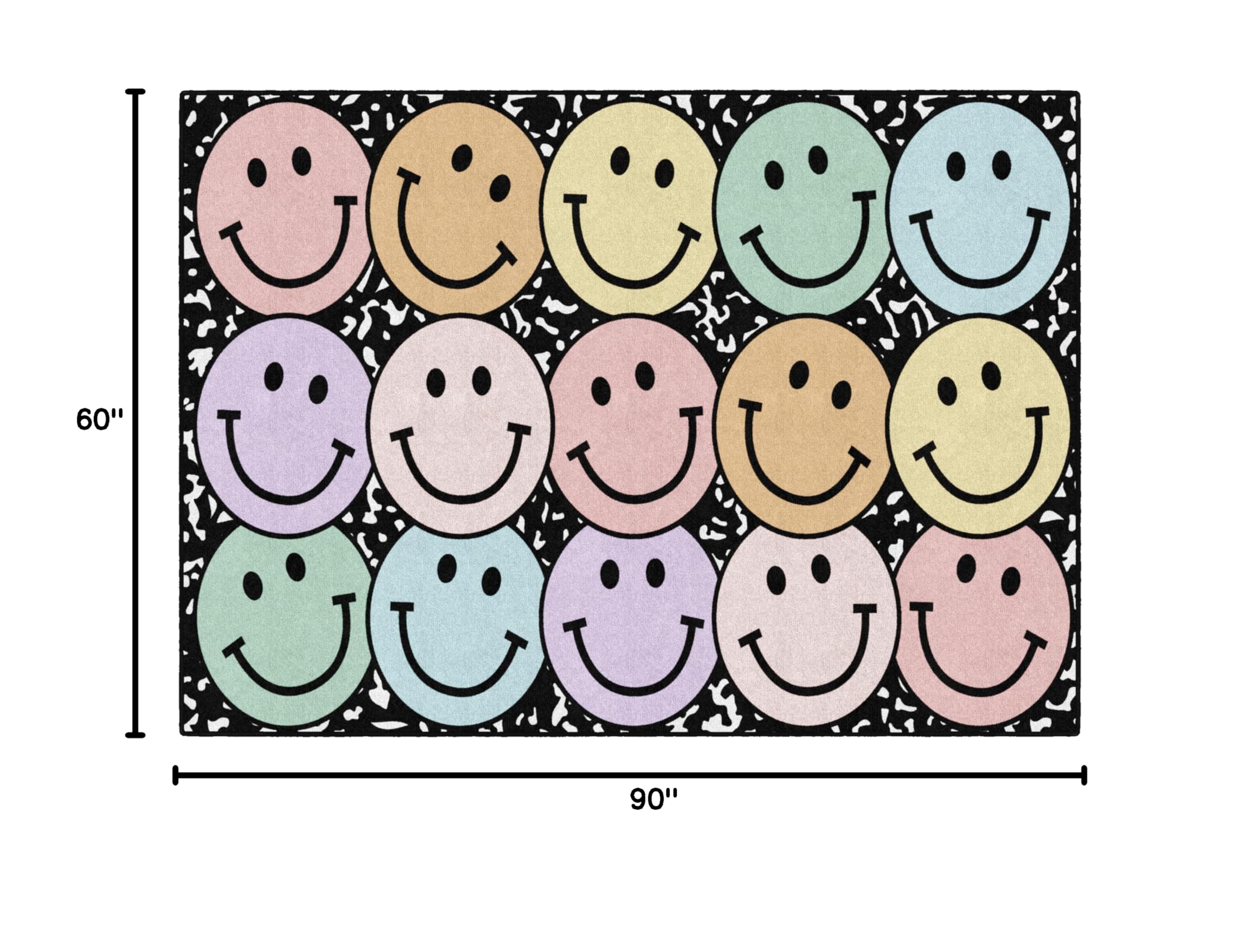 Pastel Rainbow Smileys Educational Area Rug for Kids - 5' x 7'6