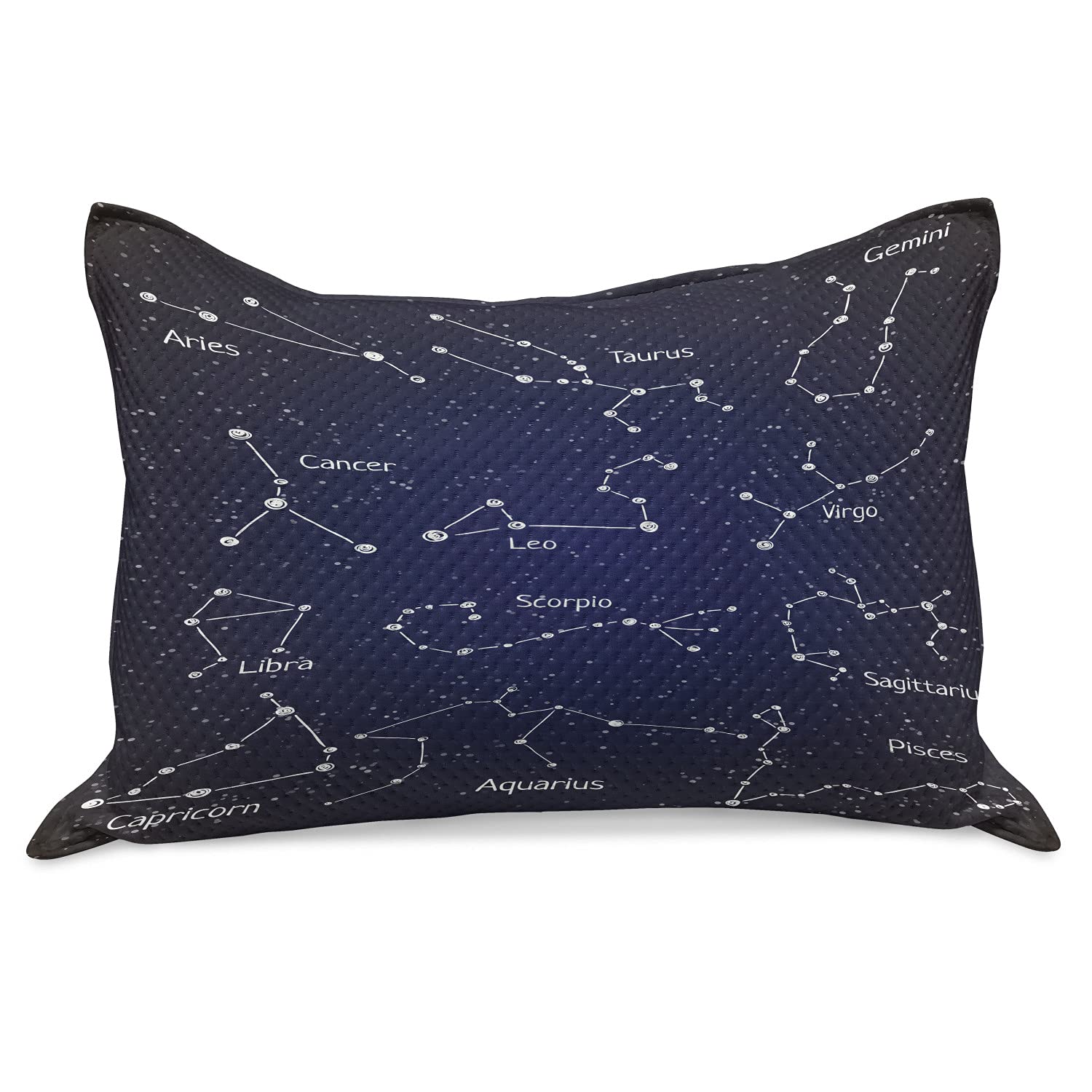 Ambesonne Constellation Knitted Quilt Pillow Cover - Zodiac Star Clusters & Sign Names in Doodle Chalk Style | King Size 36x20 Inch | Dark Blue & White | Perfect for Bedroom Decor, Starry Night Theme, and Astronomy Lovers
