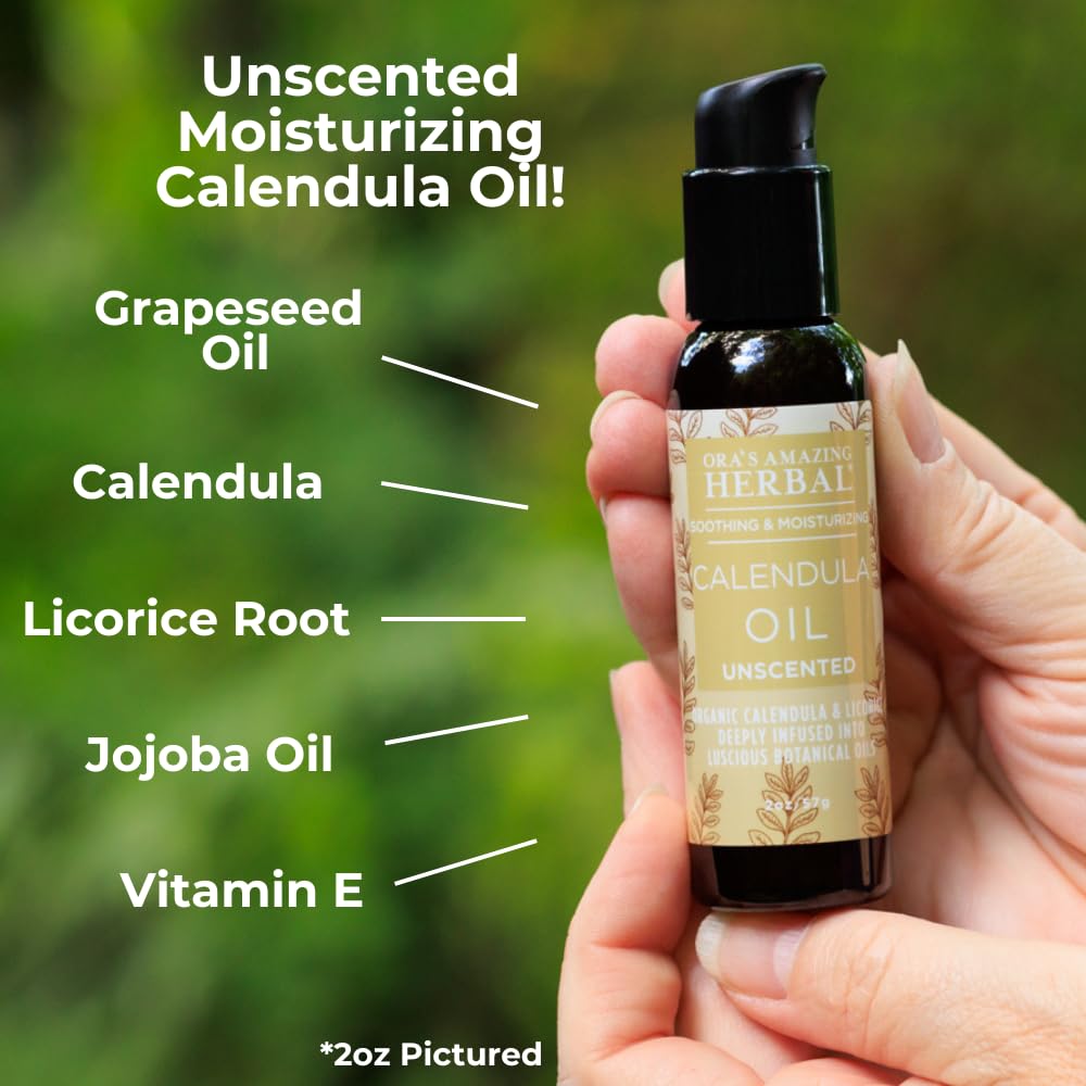 Organic Calendula Oil with Licorice & Jojoba - Fragrance Free Facial Oil for Sensitive Skin, Eczema Relief & Moisturizing - Cold Pressed, Unscented, Travel Size 2 oz - Perfect for Daily Skincare Routine & On-the-Go Hydration