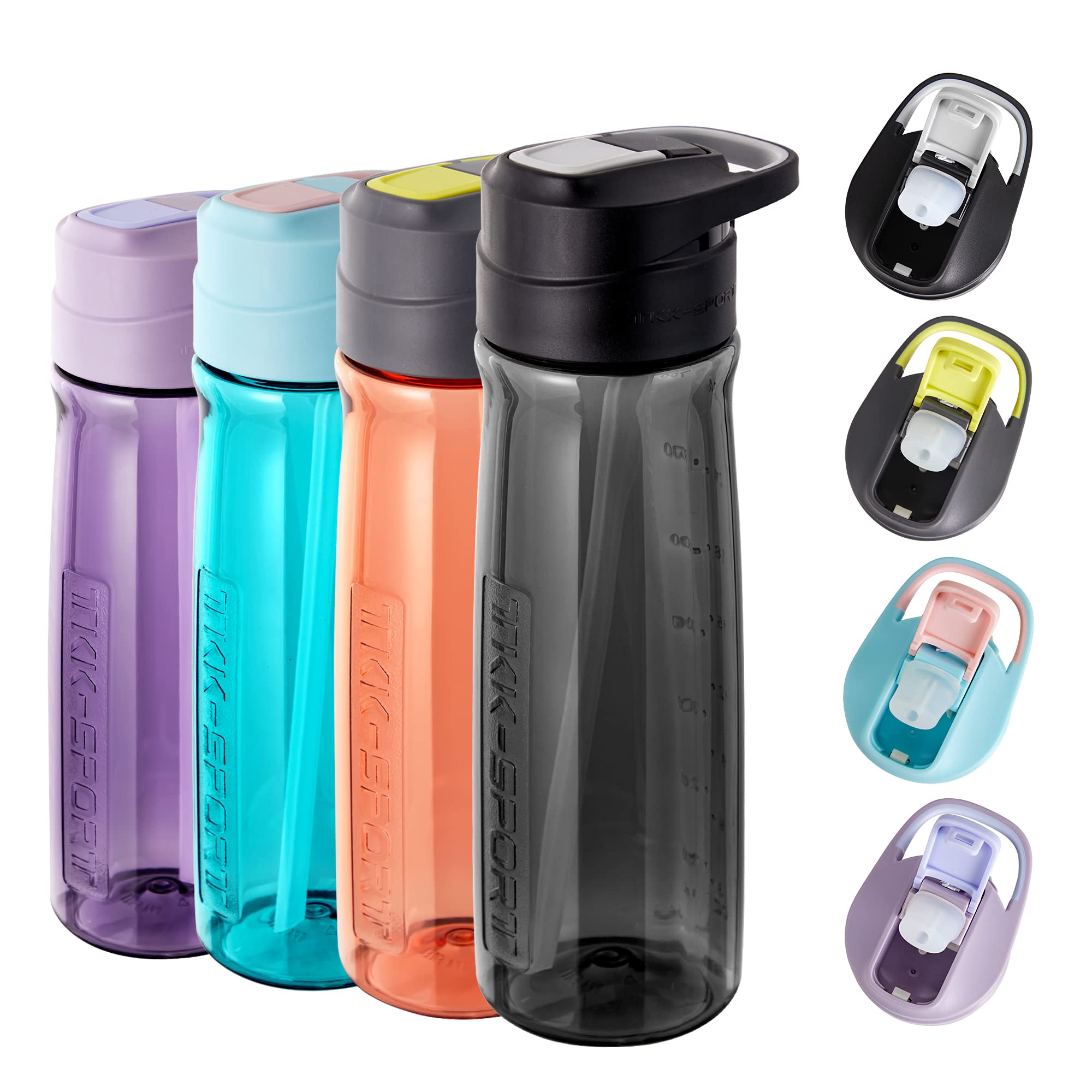 BPA-Free 20oz/27oz Clear Water Bottle with Straw - Leak Proof Tritan Lightweight Sports Drink Bottle with Lockable Pop Open Lid for Gym, Hiking, Camping, Cycling - Perfect for Kids & Adults (Black) - Stay Hydrated During Workouts & Outdoor Adventures