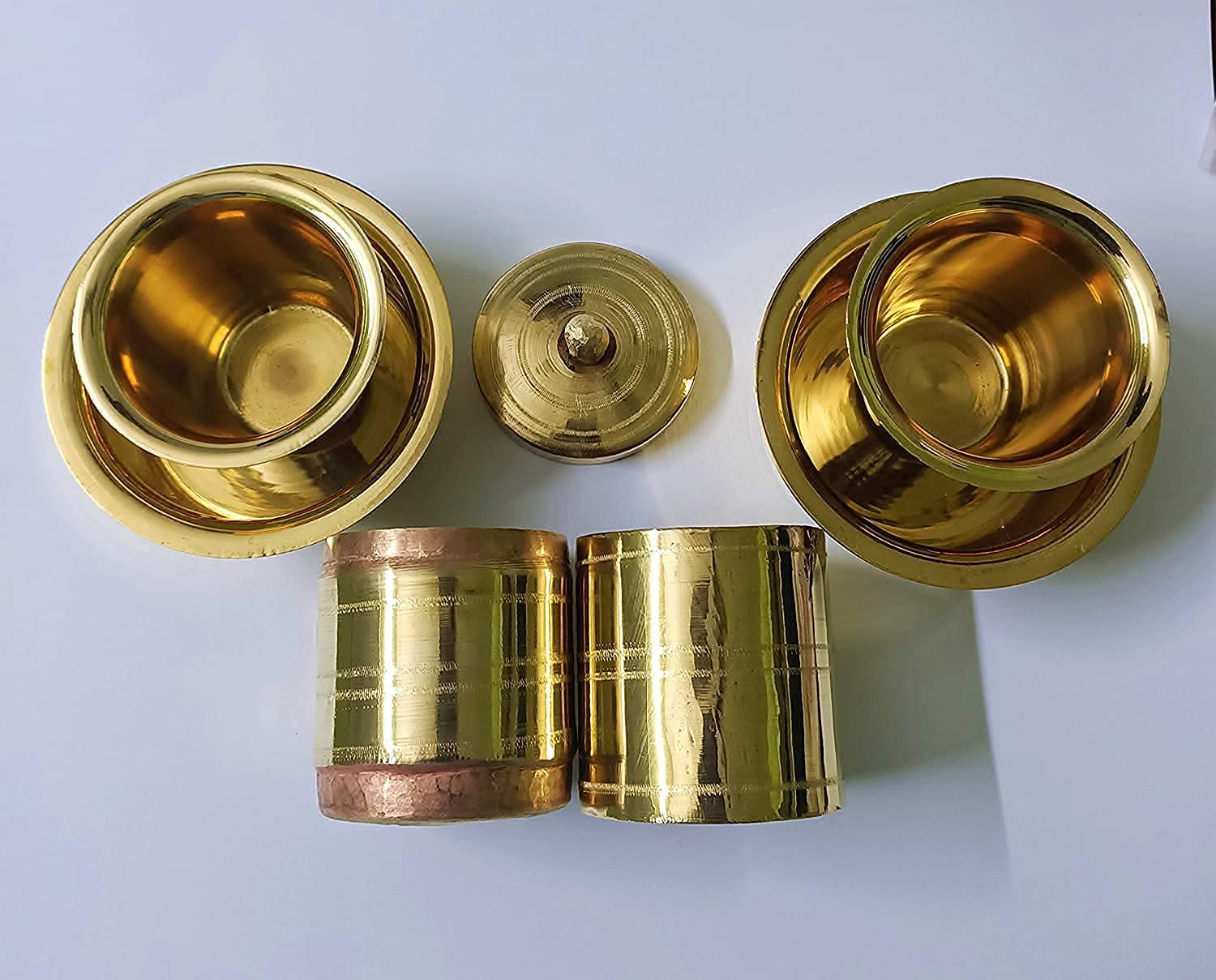 Premium South Indian Coffee Filter & Brass Dabara Set - Traditional Stainless Steel Coffee Maker with Brass Cup for Authentic Filter Coffee | Perfect for Home Brewing, Gifts & South Indian Cuisine Lovers