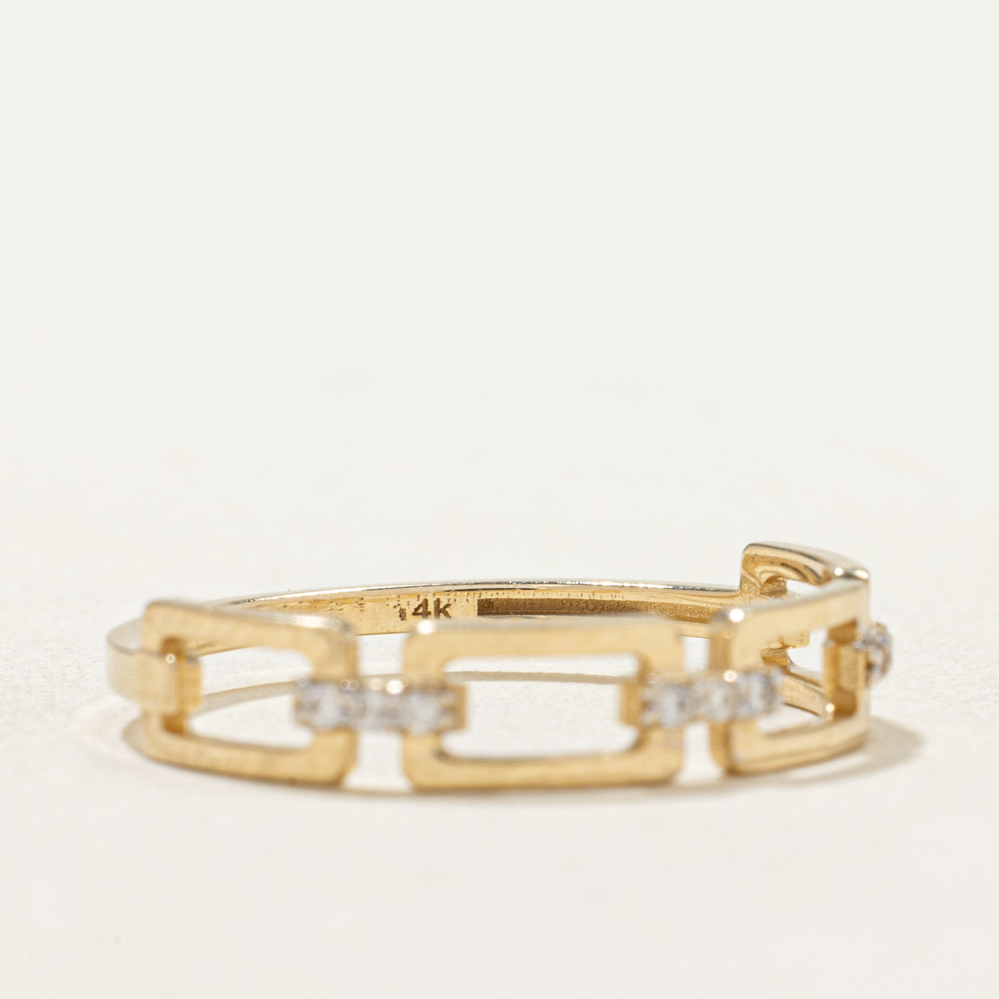 14K Gold Diamond Open Rectangular Chain Ring - 0.03ctw, Size 7 - Elegant Stackable Ring for Women, Perfect for Everyday Wear, Anniversary Gifts & Special Occasions