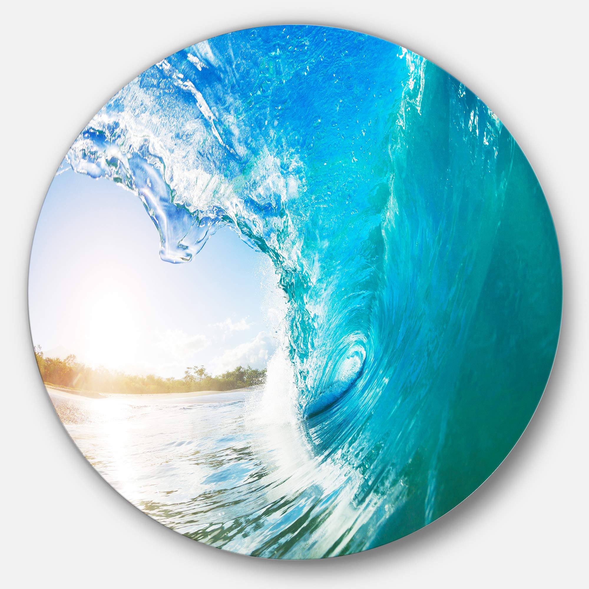 DesignArt Blue Waves Arch Round Metal Wall Art - Seascape Photography Disc for Living Room, Bedroom & Office Decor