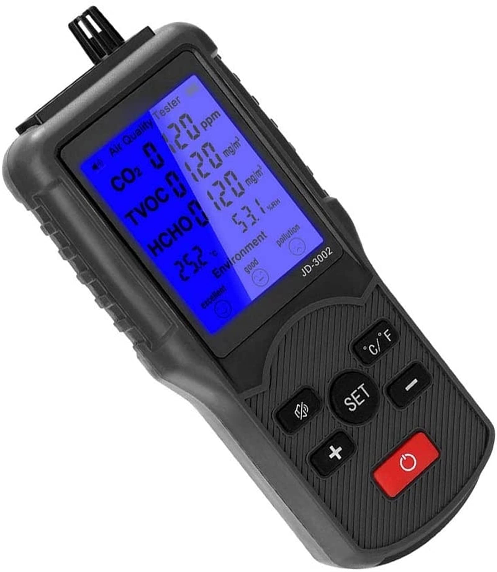 WJJ JD-3002 Indoor Air Quality Monitor - PM2.5, CO2, Temperature & Humidity Detector with LCD Screen for Home, Office & Nursery Air Safety