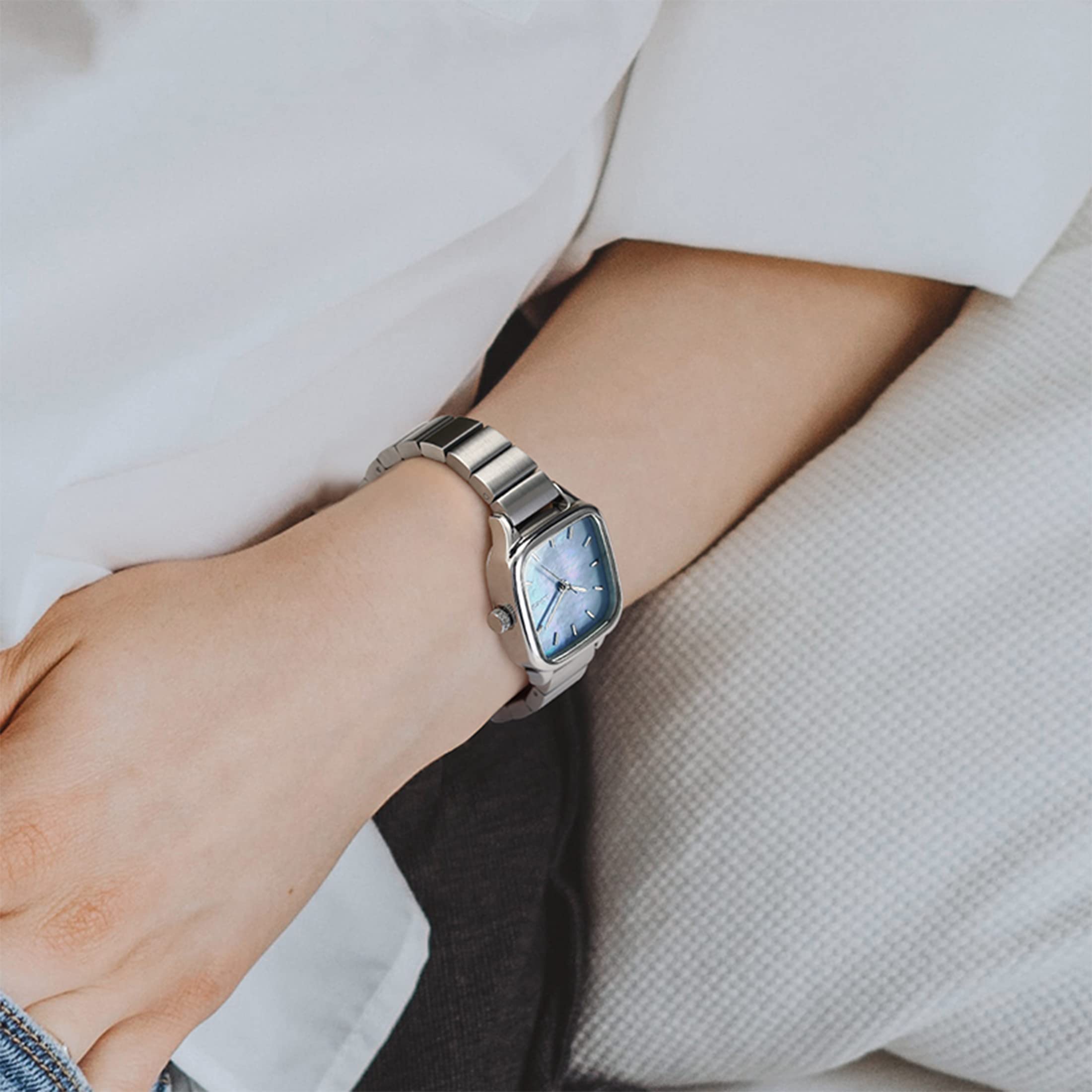 LANZOOM Women's Square Stainless Steel Quartz Watch - Fashionable & Versatile Wristwatch with Square Dial - Perfect Holiday Gift & Special Occasion Present for Her (Great for Office, Party & Everyday Wear)