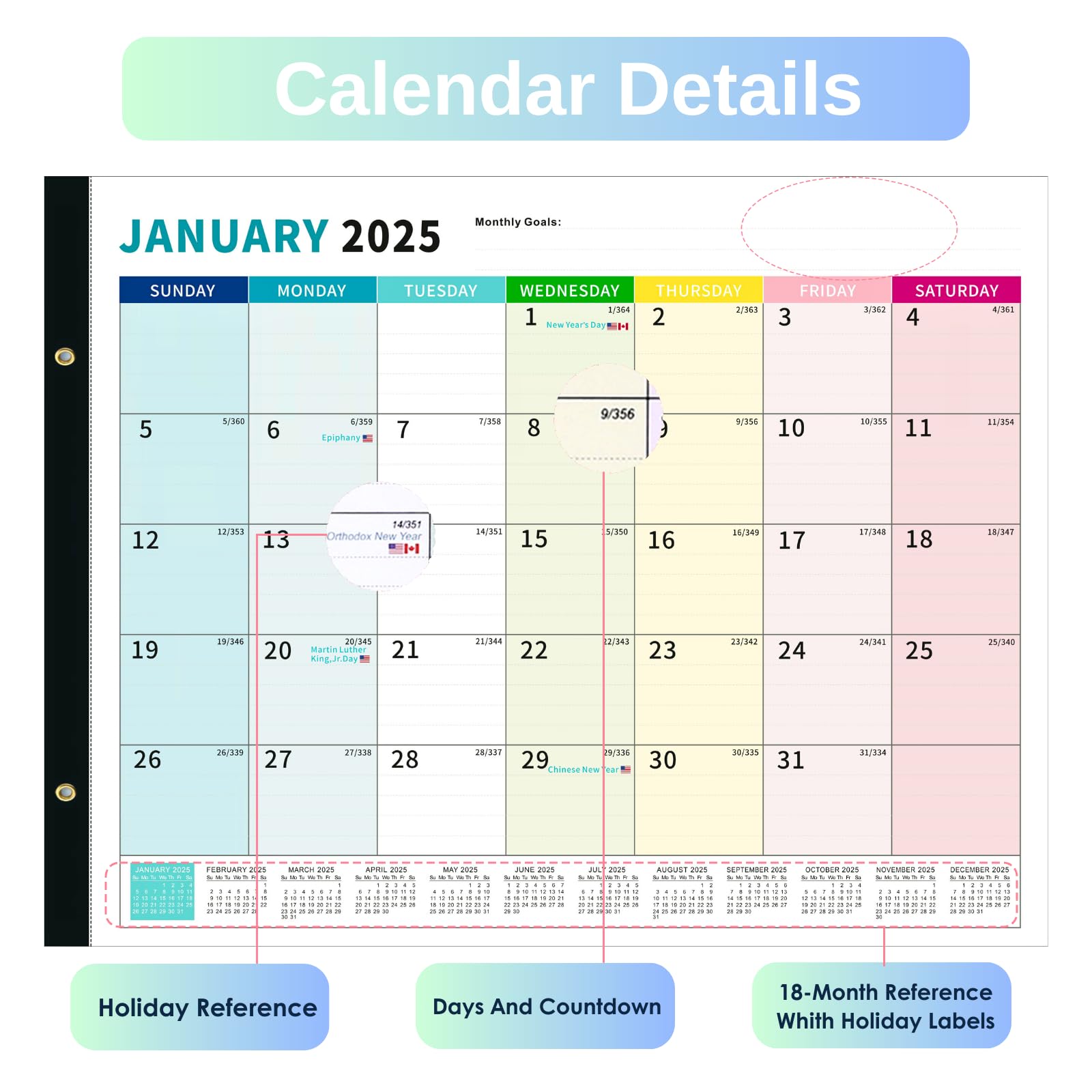 2025-2026 Large Desk Calendar - 18-Month Jumbo Planner (22