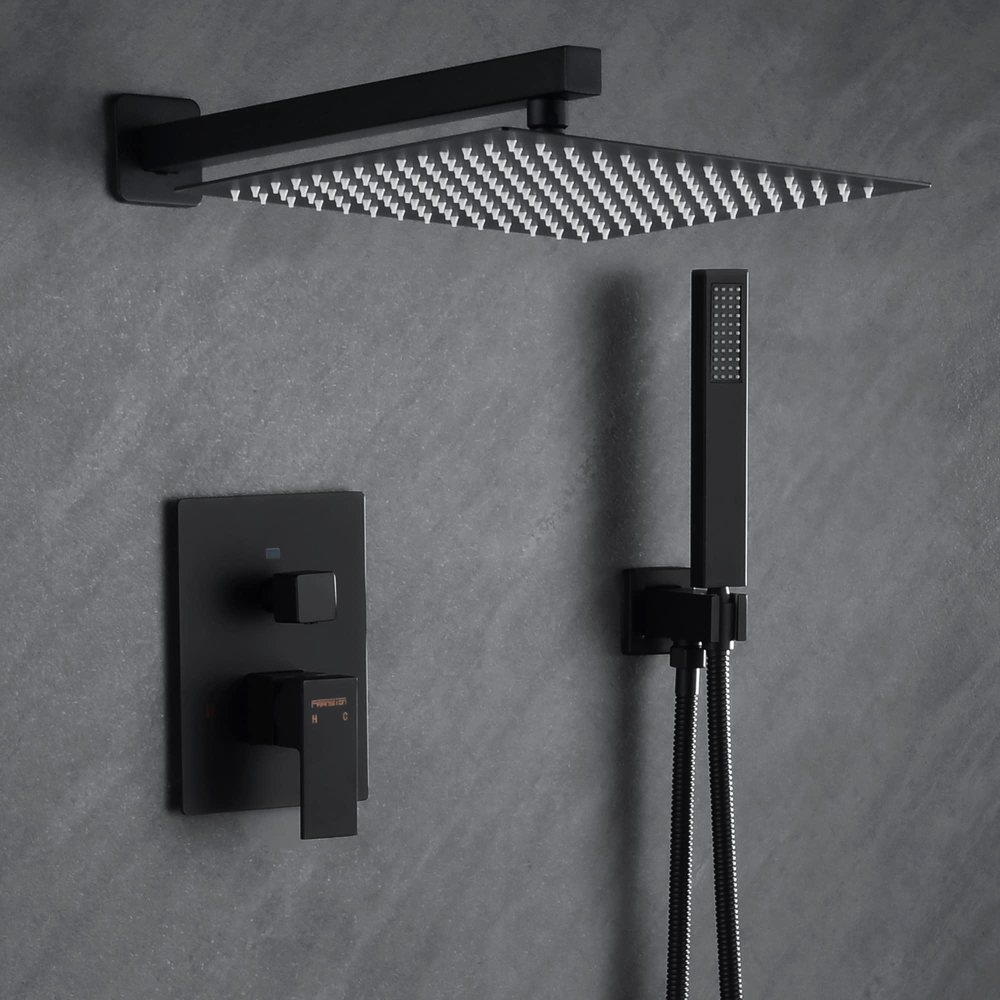 Fransiton 12 Inch Matte Black Rain Shower System Set - Wall Mounted Rainfall Shower Head with Handheld Sprayer, Bathroom Shower Kit (Valve Included) - Perfect for Modern Bathroom Renovation and Spa-Like Shower Experience