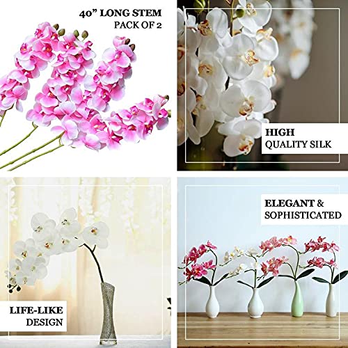 40 Inch Artificial Phalaenopsis Silk Orchid Flowers - Real Touch Fake Orchid Branches for Home, Office, Wedding Decor - Pack of 2 (Eggplant Purple) - Perfect for Centerpieces, Table Decorations & Wall Arrangements