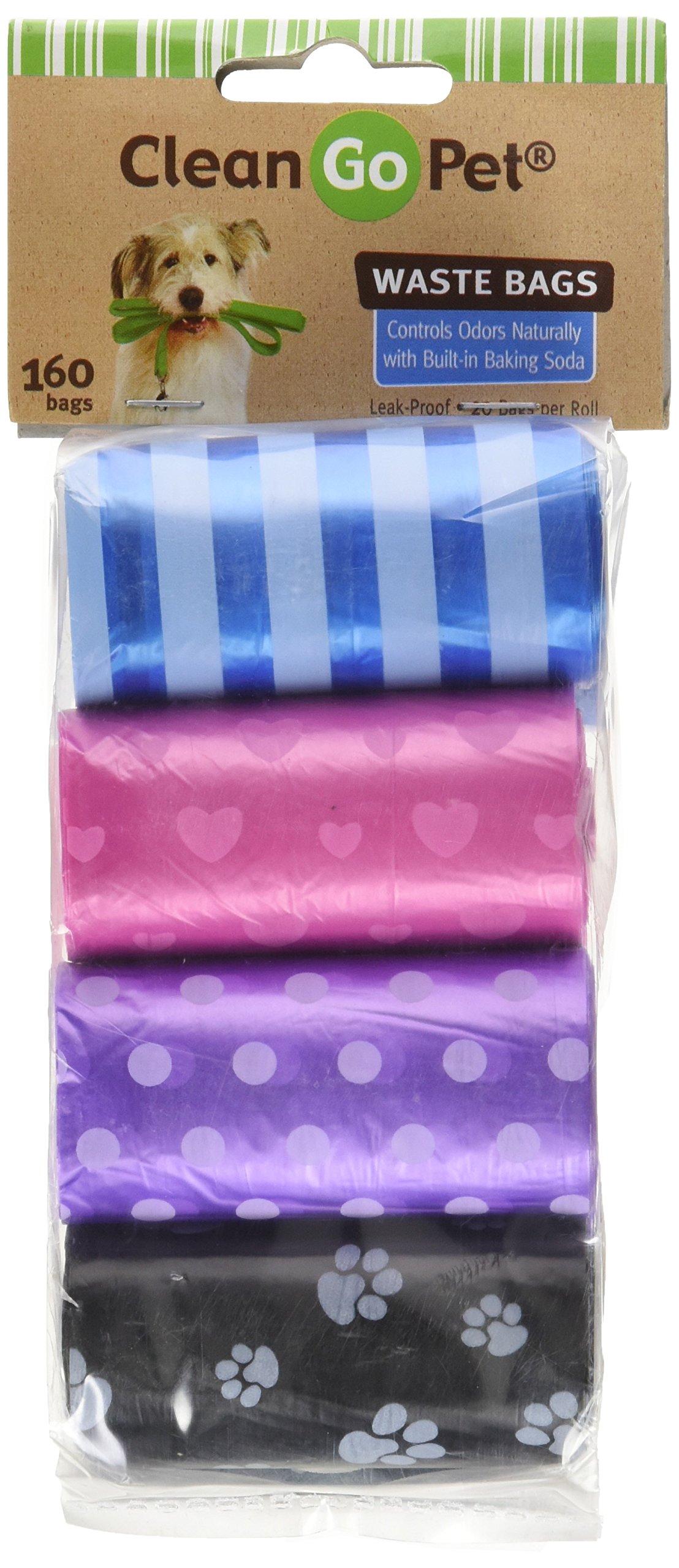 Clean Go Pet Dog Waste Bags - 8 Rolls (20 Bags Each) | Durable, Leakproof Poop Bags for Dogs | Value Pack | Perfect for Walking, Hiking & Park Cleanup