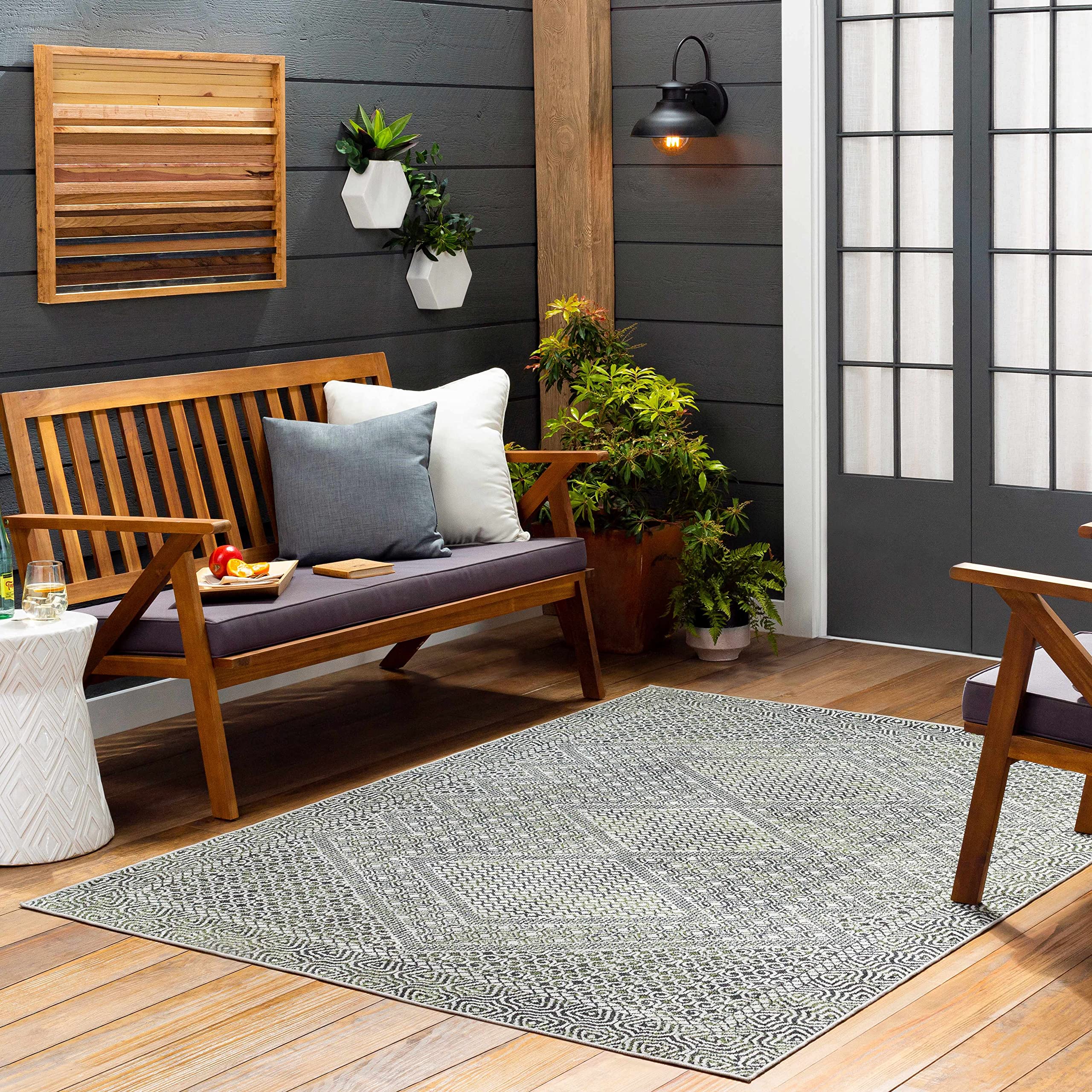 Premium Hauteloom Bongao Washable Area Rug - Soft Living Room & Bedroom Carpet - Black & Gray Modern Design - 9'3