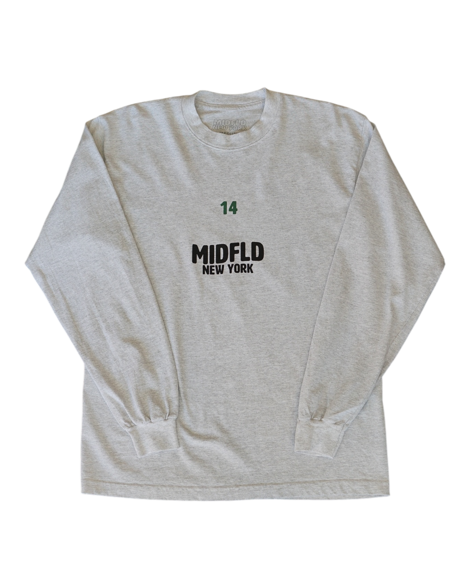 MIDFLD Right Here Long Sleeve Crewneck T-Shirt for Men & Women - Soft Cotton Casual Tee - Ash Grey - Perfect for Everyday Wear, Outings & Layering