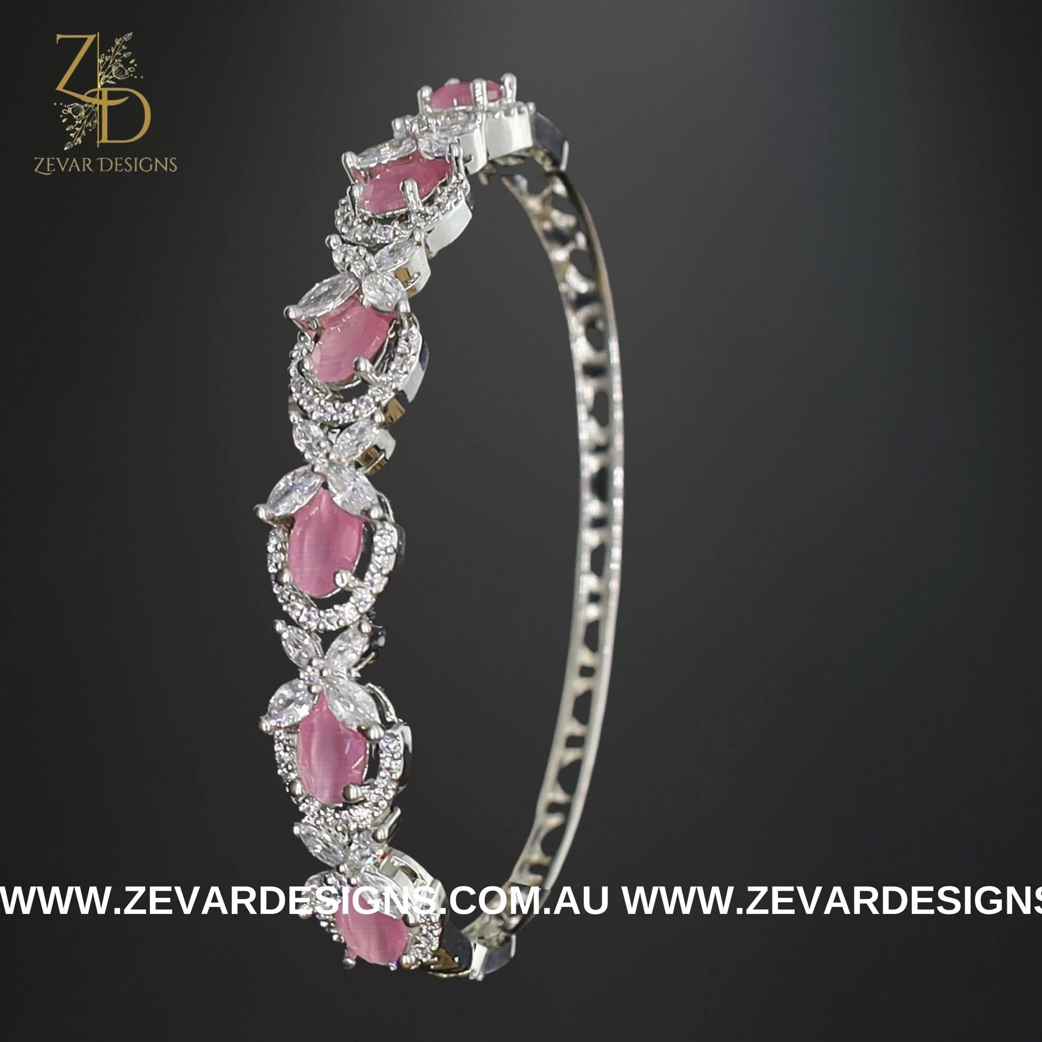 Stylish AD Bracelet in White Rhodium & Pink - Elegant Jewelry for Women, Perfect for Gifts, Parties & Everyday Wear