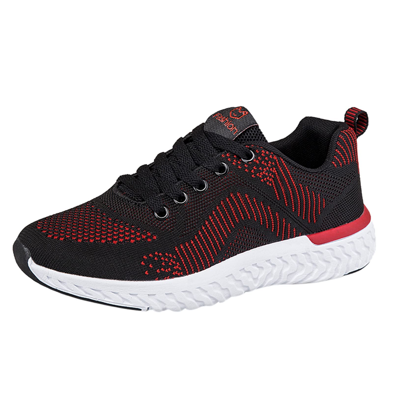 Women's Slip-On Walking Sneakers - Breathable Textile Ballet Flats for Women | Comfortable Casual Shoes for Walking, Travel & Work | Red & White Color Options