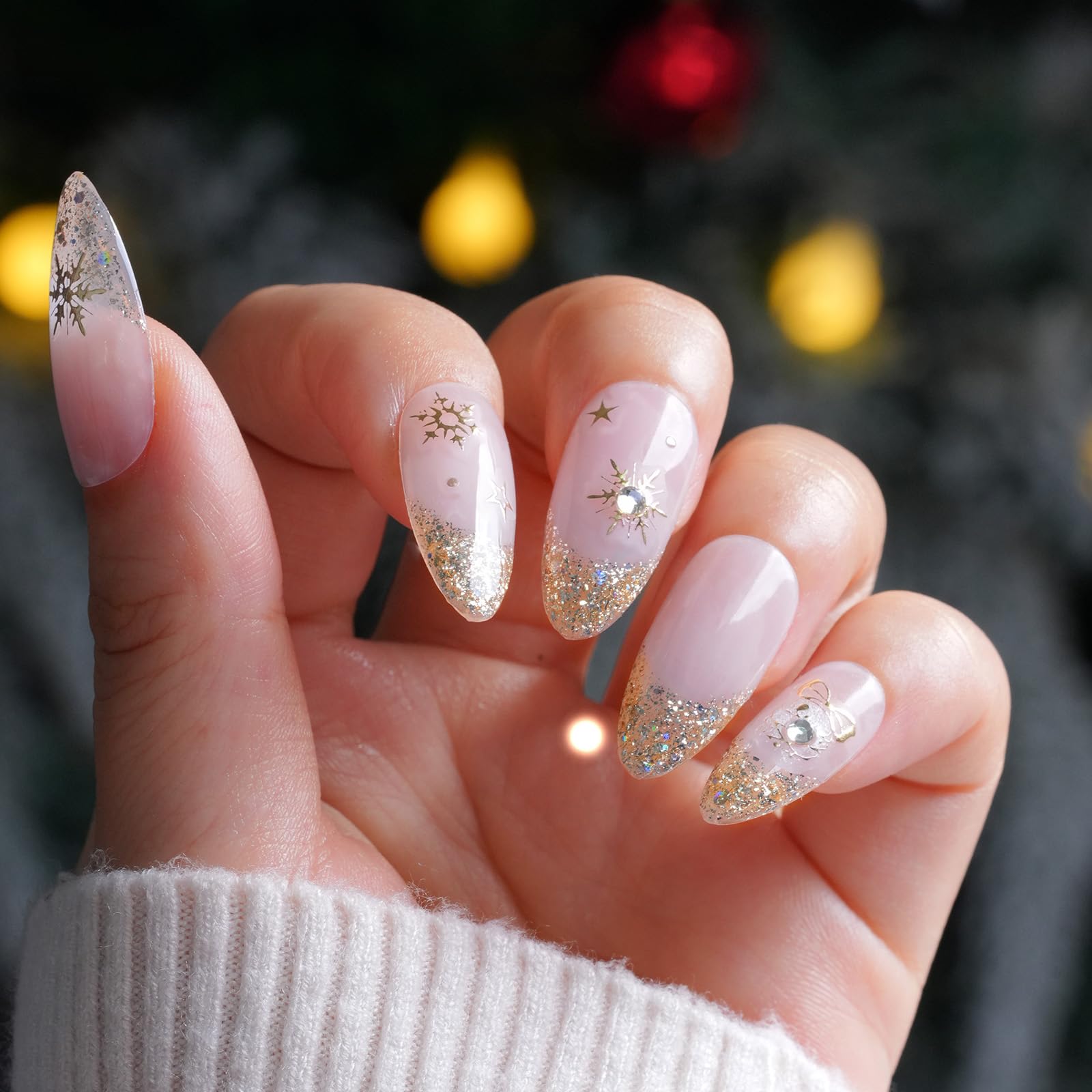 PrettyDiva 3D Christmas Nail Art Stickers - Self-Adhesive Holiday Nail Decals with Gold Charms for DIY Winter Nail Decoration | Perfect for Christmas Parties, Gift Giving & Festive Nail Art Designs