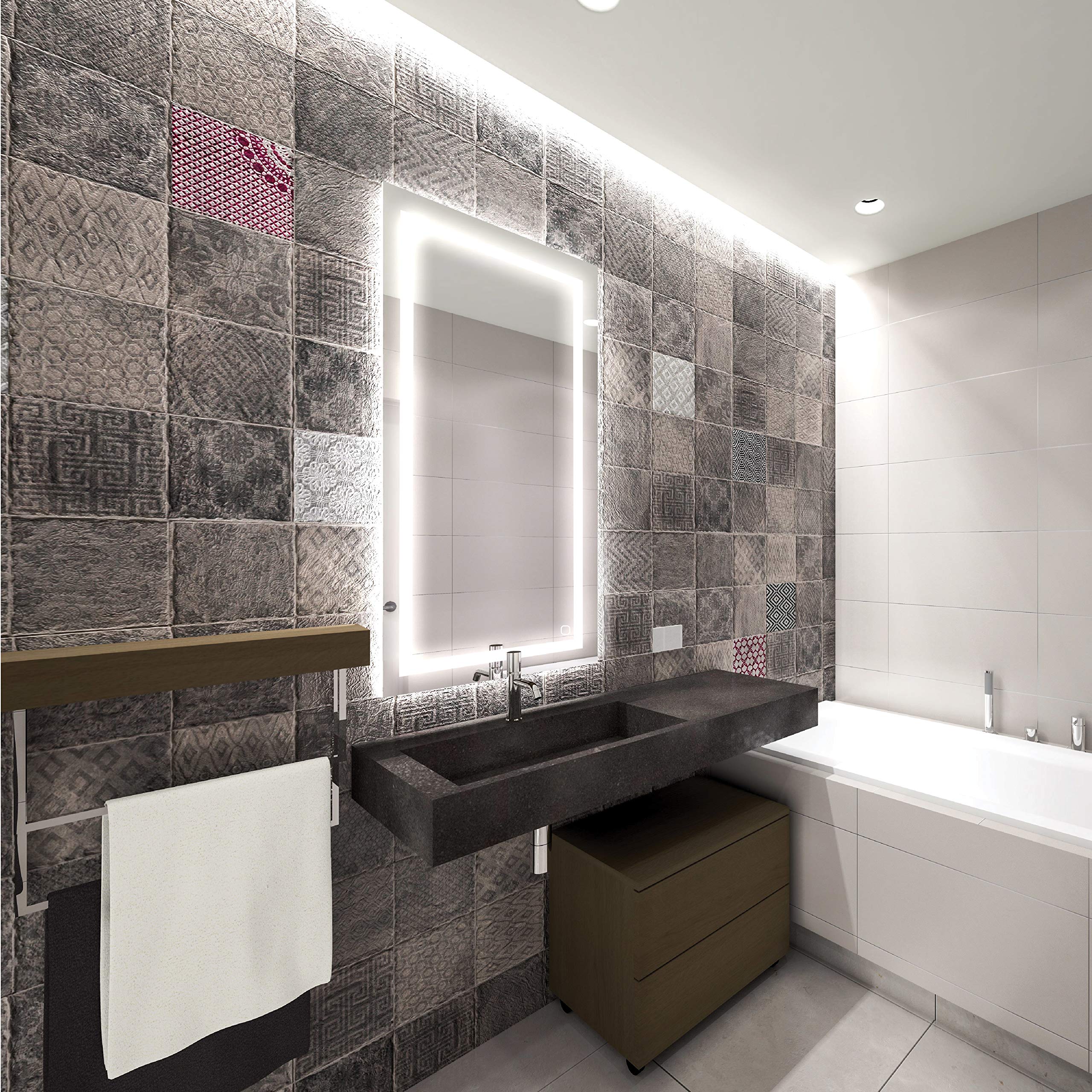 Homewerks 100160 30x36 Inch LED Bathroom Mirror - Frameless Anti-Fog Wall Mounted Mirror with Dimmable 1600 Lumen Ultra Bright White Light (5000K) - Perfect for Modern Bathrooms, Vanities & Spa-Like Settings