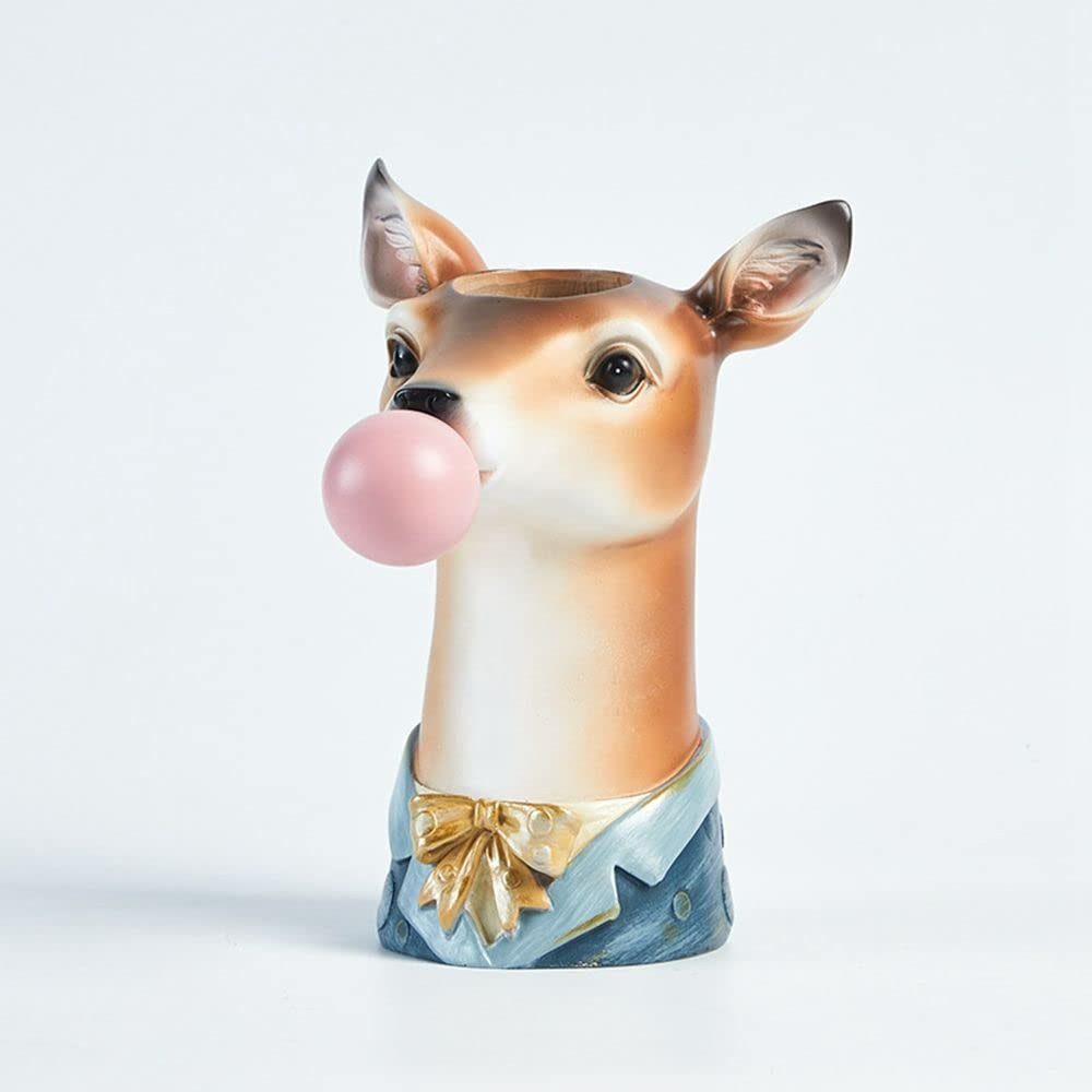 Cute Cartoon Deer Head Resin Flower Pot - Succulent Planter with Drainage Hole for Indoor & Outdoor Plants | Perfect for Home Decor, Office Desk, Garden & Gift Giving