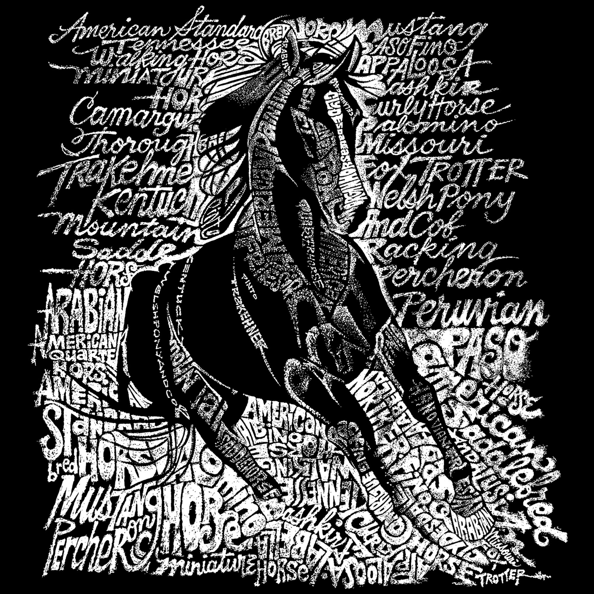 LA POP ART Drawstring Backpack - Horse Breeds Design - Black | Stylish & Lightweight School Bag for Students, Travel & Outdoor Activities
