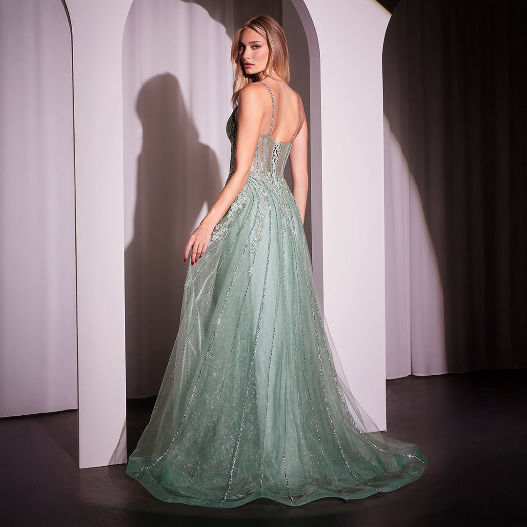Ladivine by Cinderella Divine Sage Green Crystal A-Line Bridesmaid Ball Gown - Elegant Formal Dress for Weddings, Prom & Special Occasions