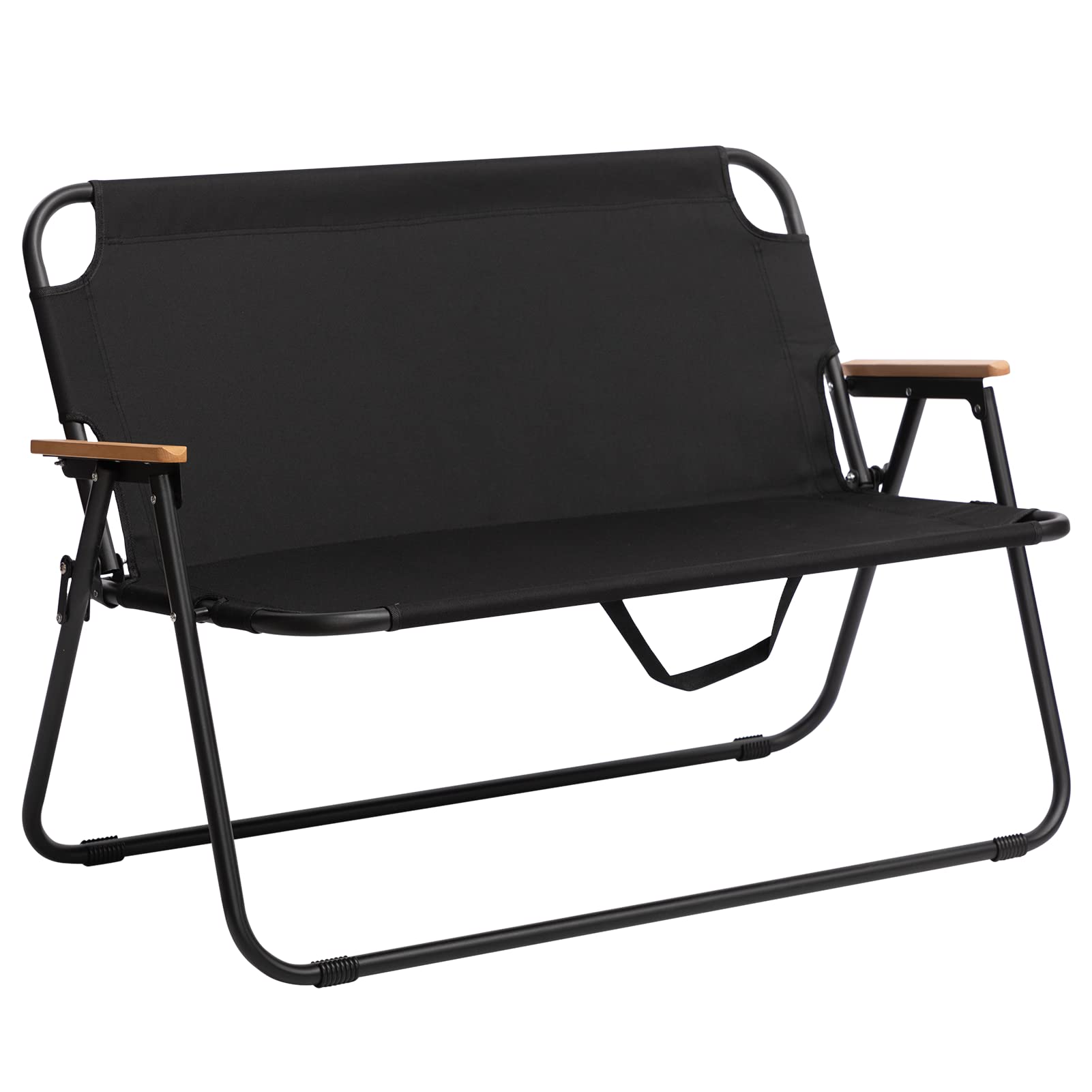 DOEWORKS 2-Person Folding Camping Bench - Ultralight Portable Loveseat Chair for Outdoor Adventures, Perfect for Camping, Fishing, Beach, Picnic & Hiking - Compact Travel-Friendly Design (Black) | Great for Backyard BBQs, Tailgating & RV Trips