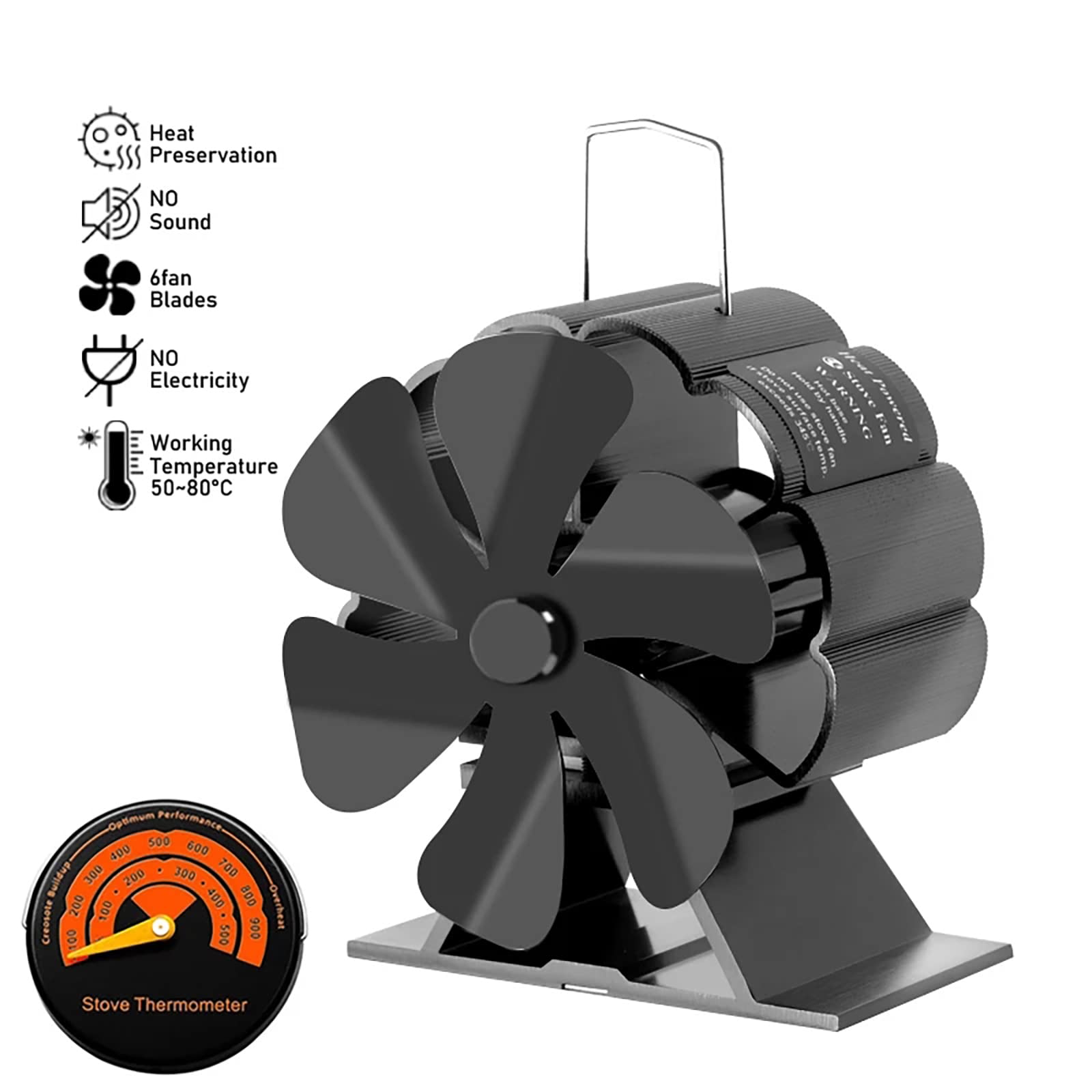 MOTOFUTURE 6-Blade Heat Powered Fireplace Fan - Ultra Quiet Wood Stove Fan for Fireplace & Log Burner | Eco-Friendly, No Electricity Needed | Perfect for Home Heating & Energy Savings