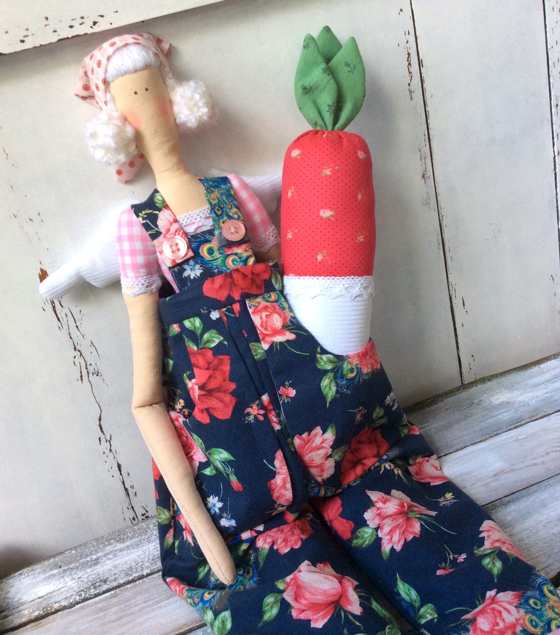 Handmade Tilda Angel Doll with Radish - Perfect Summer Gift for Mom, Wife, or Garden Lover | Home Decor, Birthday Present, Outdoor Garden Ornament