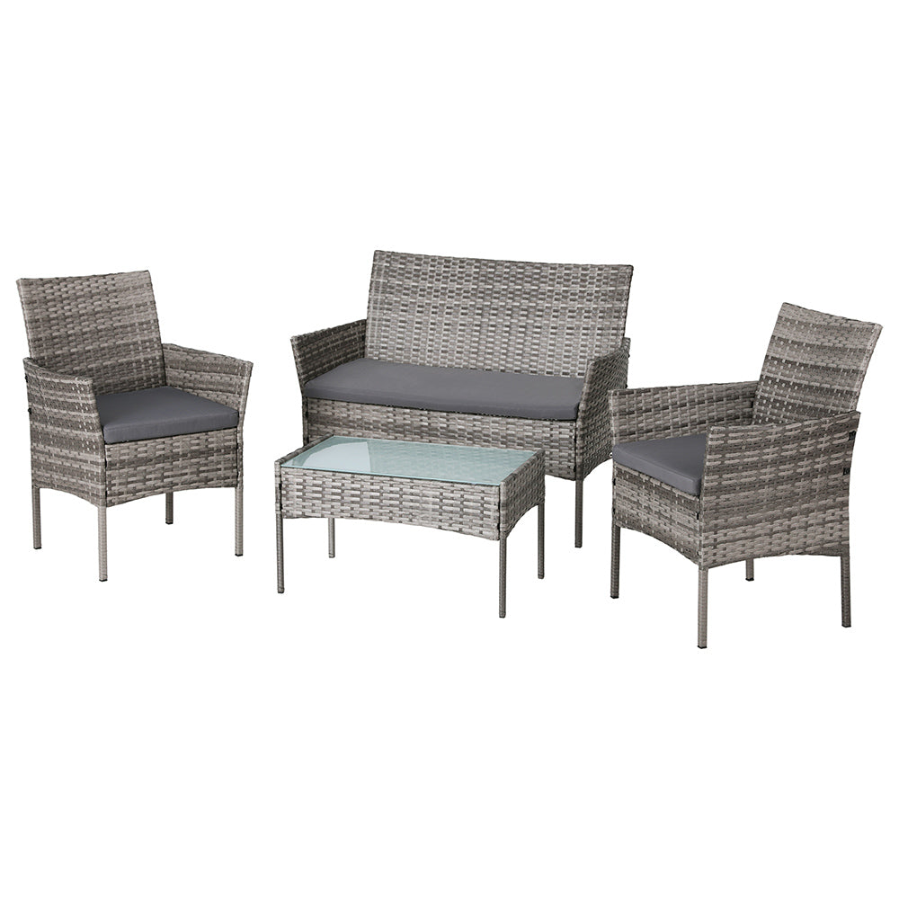 4-Seater Outdoor Wicker Sofa Set with Table and Chairs - Grey Patio Furniture for Garden, Poolside, and Backyard Relaxation