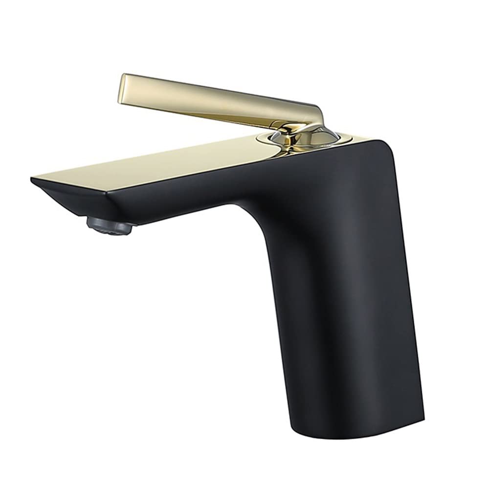 Premium Single Handle Bathroom Sink Faucet - Chrome/Black/White Deck Mounted Basin Tap with Hot & Cold Water Control - Durable Painted Brass Construction (Black Gold) - Perfect for Modern Bathrooms & Powder Rooms