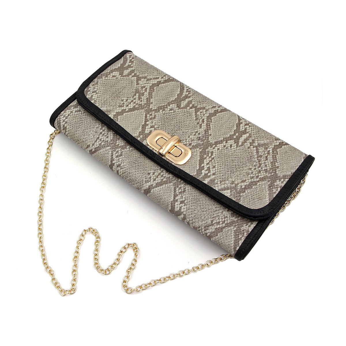 Luxury Snakeskin PU Leather Handbag with Turnlock Flap - Women's Clutch Purse for Evening Parties, Weddings & Special Occasions (Multiple Colors Available)